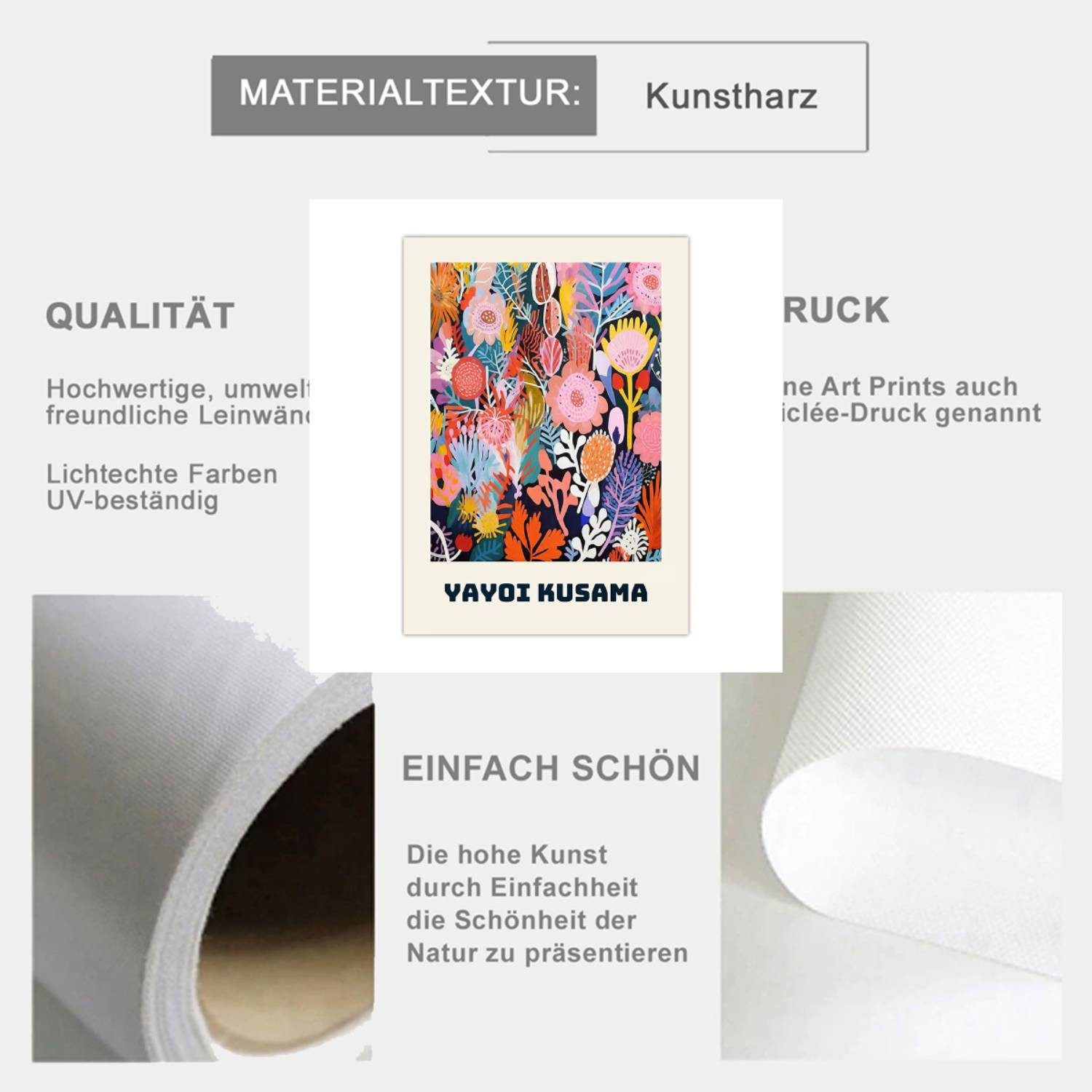 TPFLiving Kunstdruck OHNE RAHMEN, Yayoi Kusama Unendliche Welt Bunte Quallen - (Leinwandbild XXL), Farben: Farben: grün, rot, blau -Größe: 20x30cm