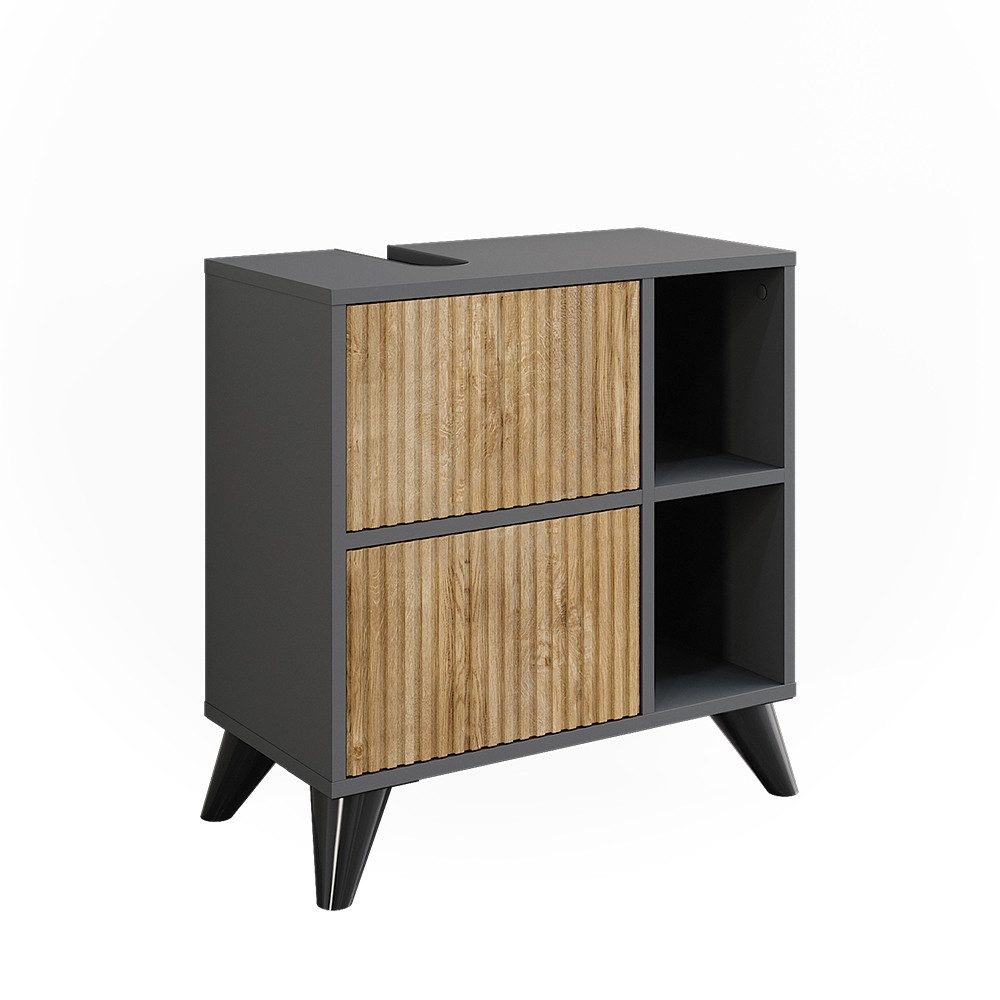 Vicco Badmöbel-Set Leano 80cm - Waschbeckenunterschrank, Spiegelschrank & Midischrank | Anthrazit/Bergeiche Design