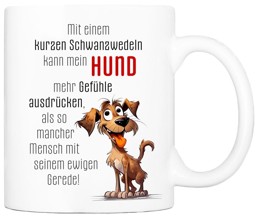 Cadouri Tasse SCHWANZWEDELN Kaffeetasse mit Spruch - für Hundefreunde, Keramik, mit Hundespruch, beidseitig bedruckt, handgefertigt, Geschenk, 330 ml