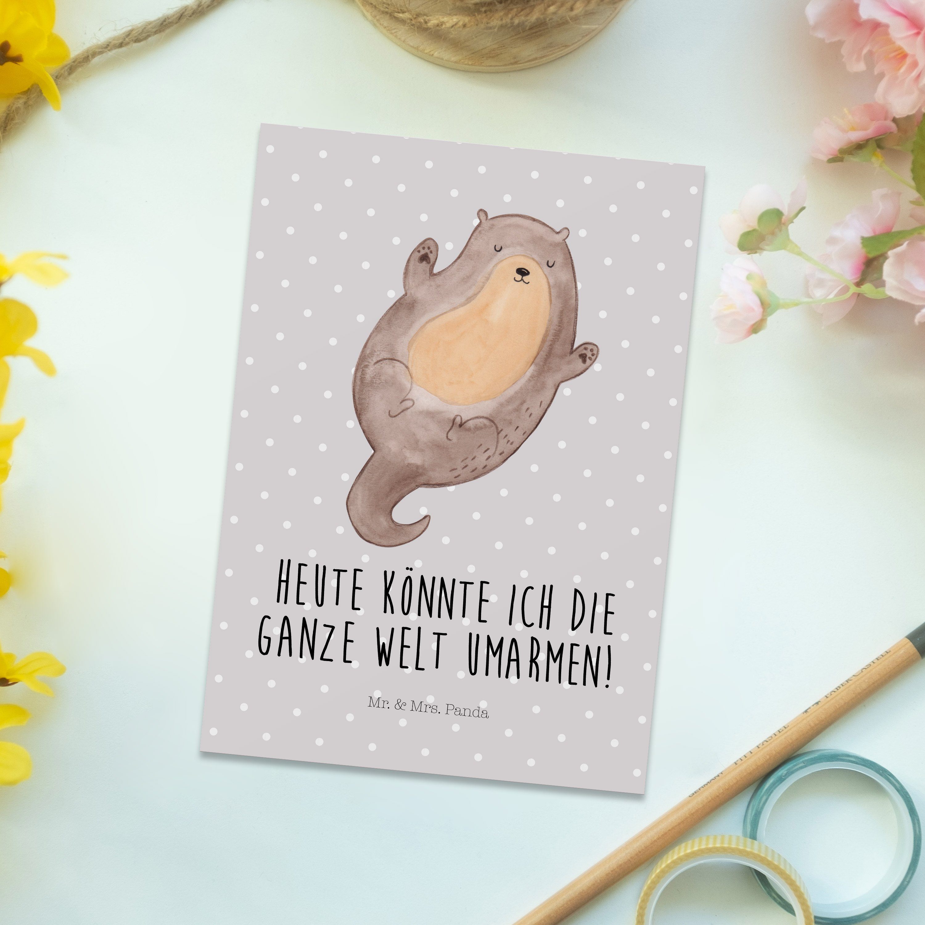 Panda Postkarte Grußkarte, Mrs. Geschenk, Grau S & Seeotter Pastell Mr. Otter Umarmen Otter - -