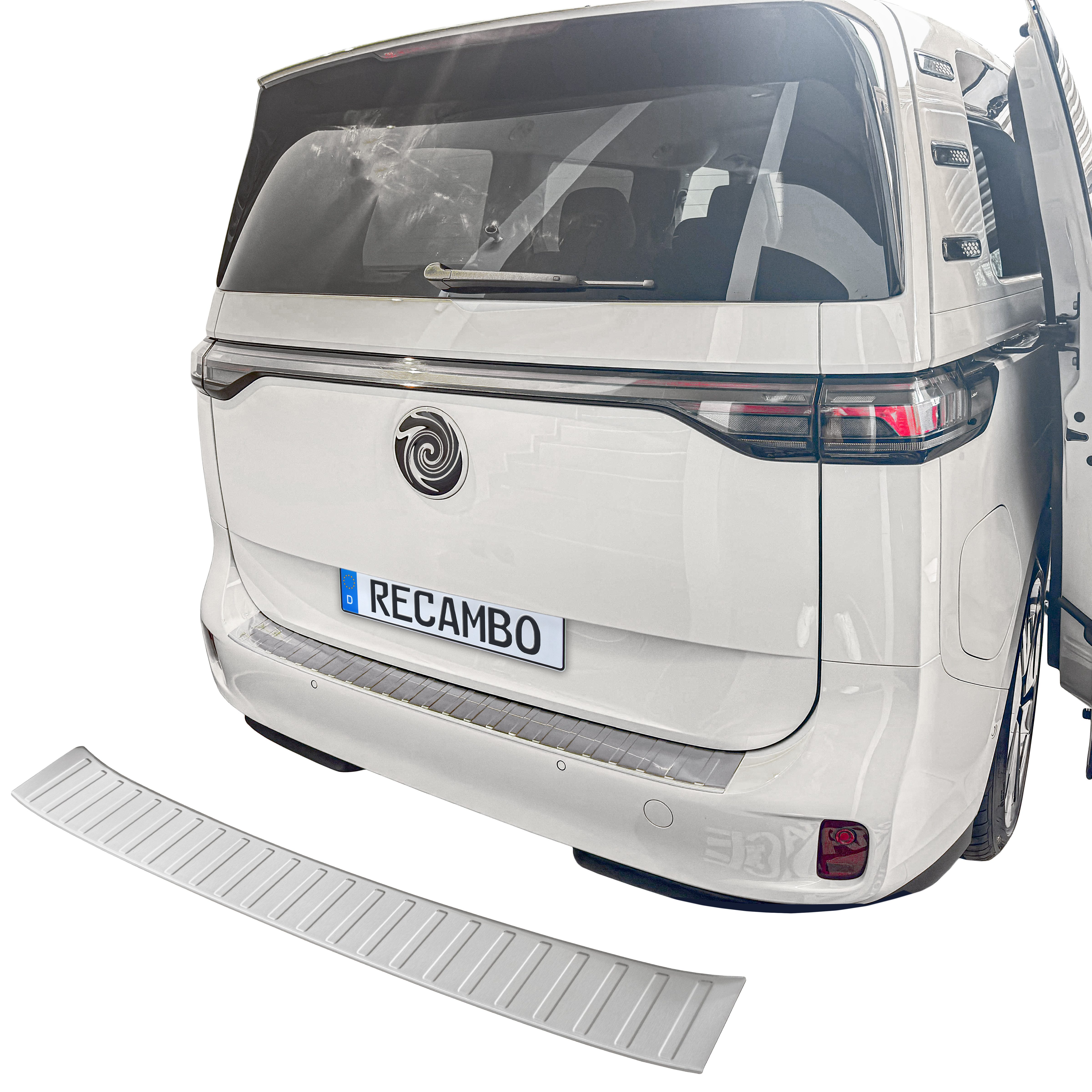 RECAMBO Ladekantenschutz für VW ID BUZZ, BJ ab 2022> Stoßstangenschutz, V2A rostfrei, Exklusive Optik, praktischer Schutz & perfekte Passform
