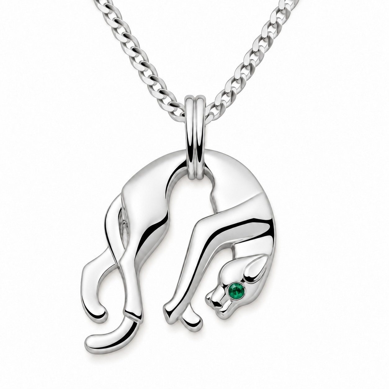 Kettenanhänger Panther Anhänger Royal 925er Sterling Silber mit grünem Auge, Made in Italy für Damen und Herren