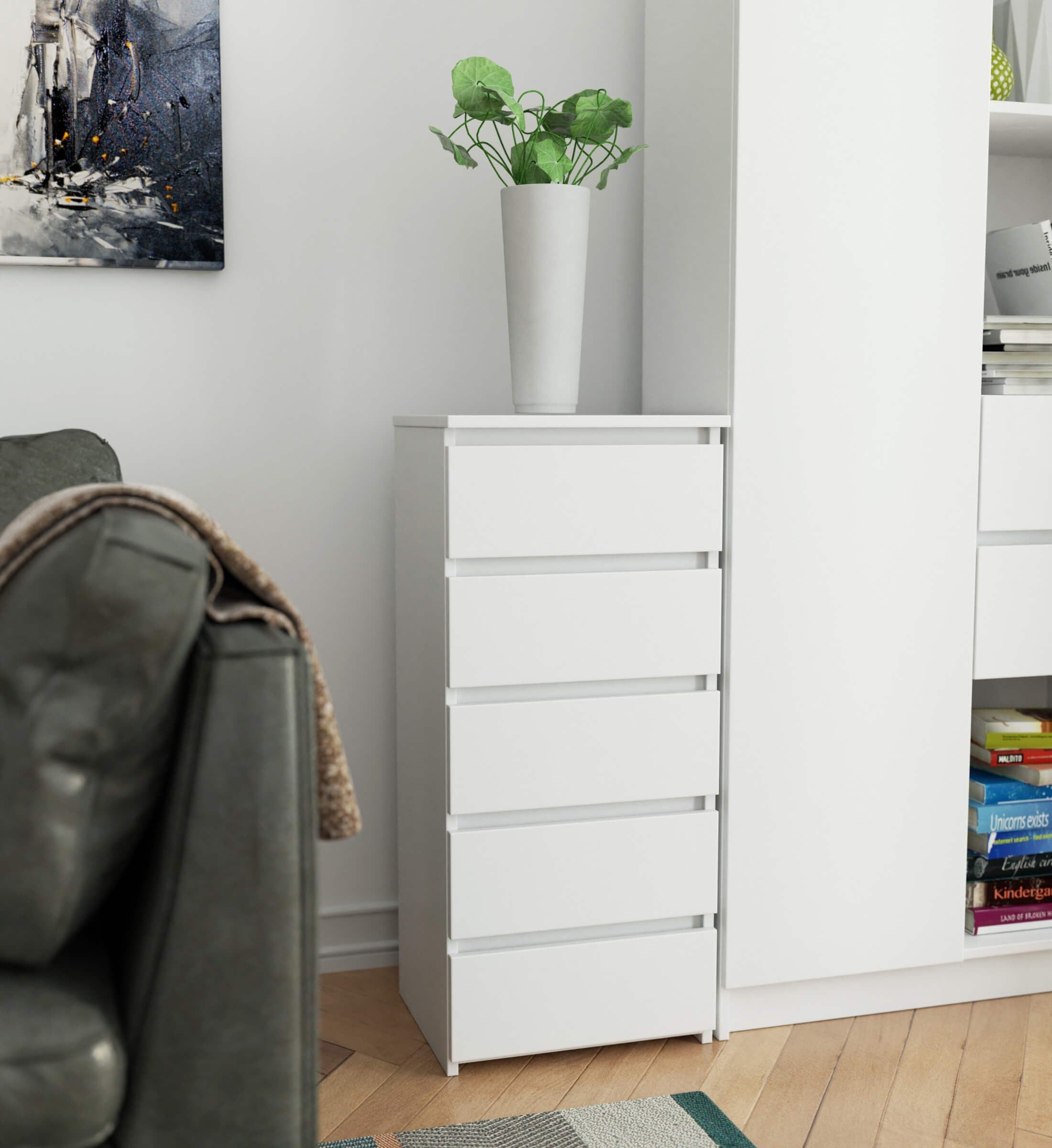 Raumhirsch Furniture Kommode mit 5 Schubladen 40 cm breit Holz Schrank, (viele Farbvarianten - Maße: 40 x 92 x 35 cm) - Hochwertig & stabil