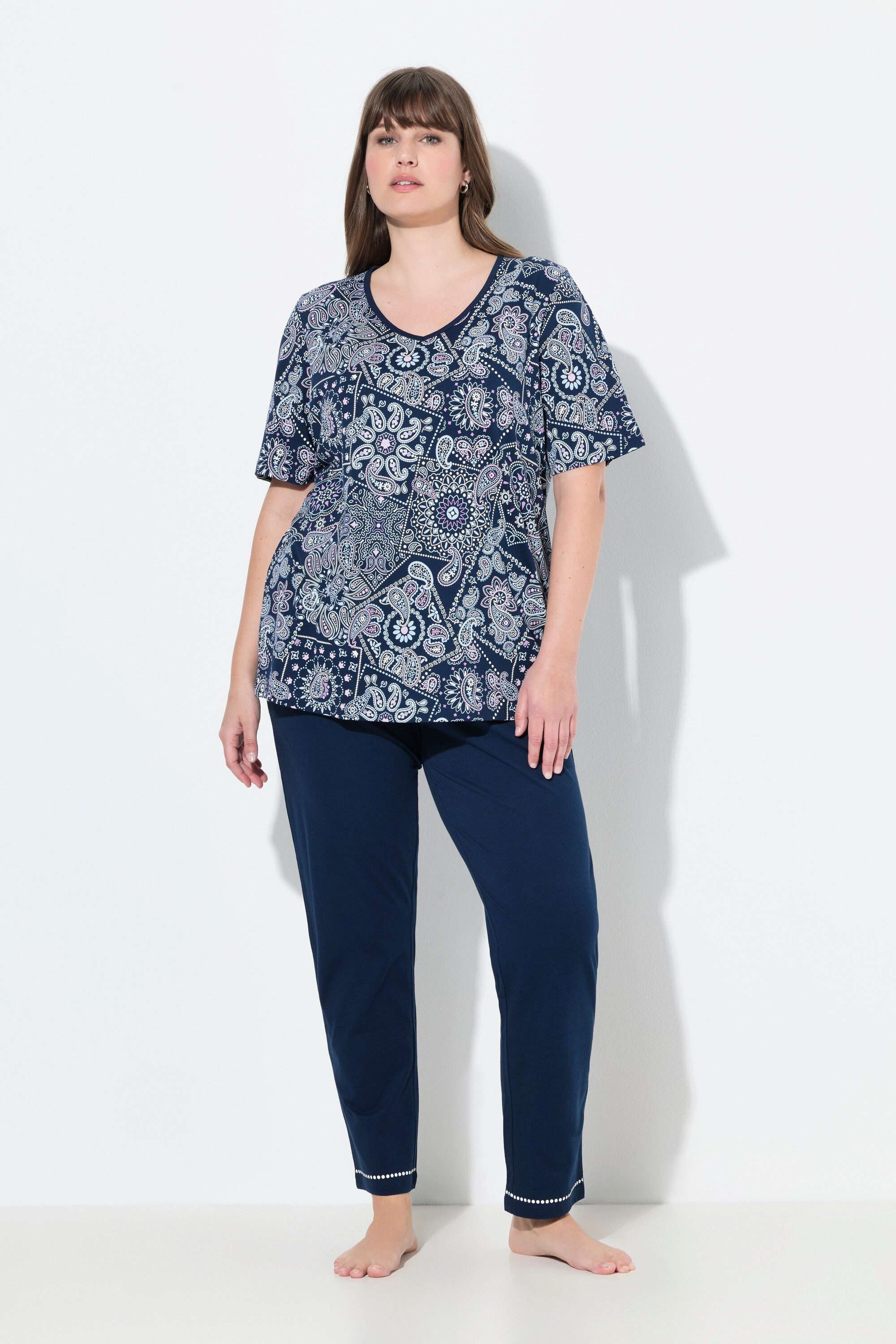 Ulla Popken Pyjama Pyjama V-Ausschnitt Halbarm Taschen günstig online kaufen