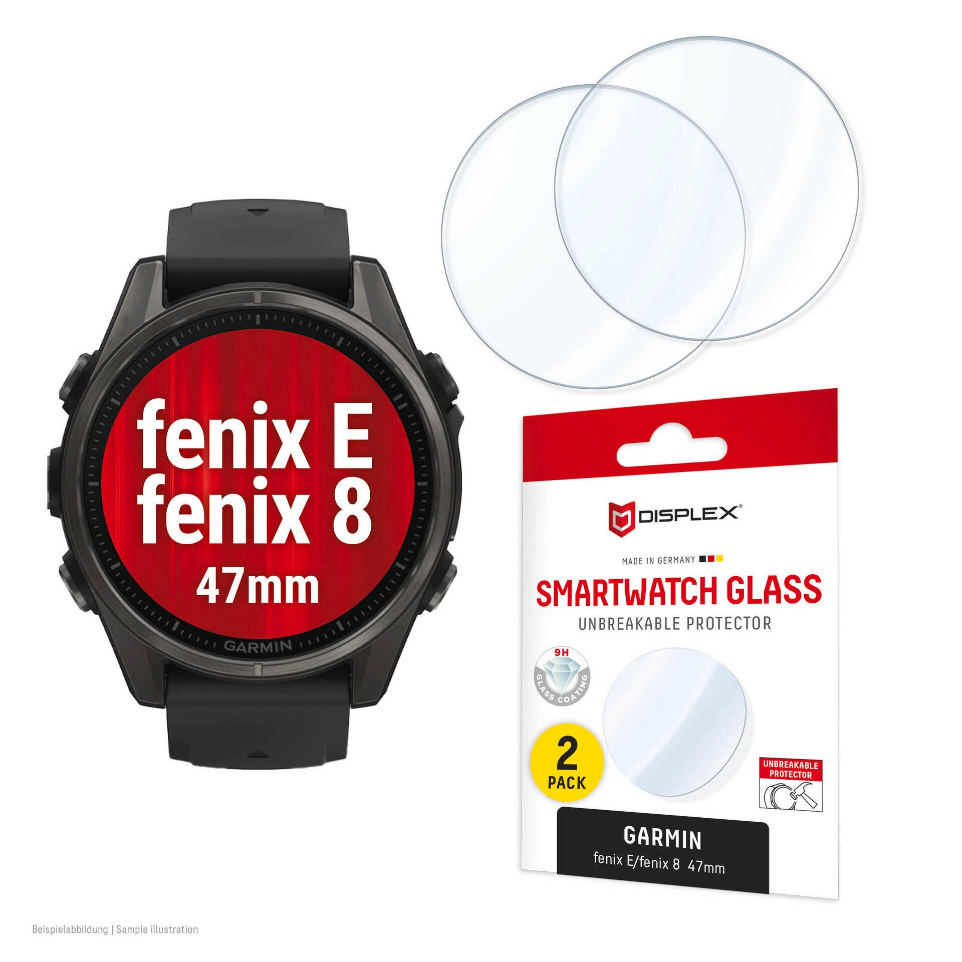 Displex Displayschutzglas Smartwatch Glass Unbreakable Protector für Garmin fenix 8 47 mm, Garmin fenix E 47 mm, Packung, Displayschutzfolie, Schutzfolie, Bildschirmschutz, kratz- & stoßfest