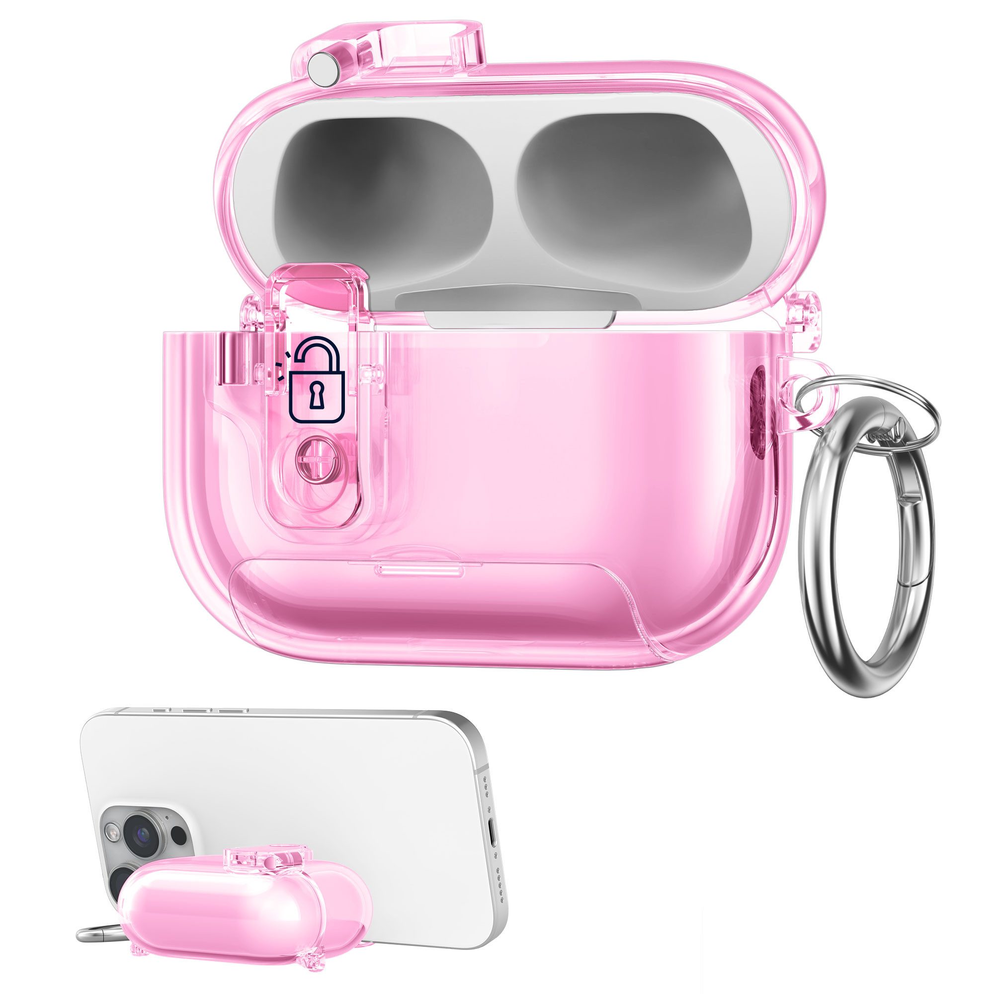 kwmobile Kopfhörer-Schutzhülle Kopfhörer Case fürApple Airpods Pro 2 / Pro 1 Hülle, Headphones TPU Cover mit Standfunktion und Sicherheitsverschluss