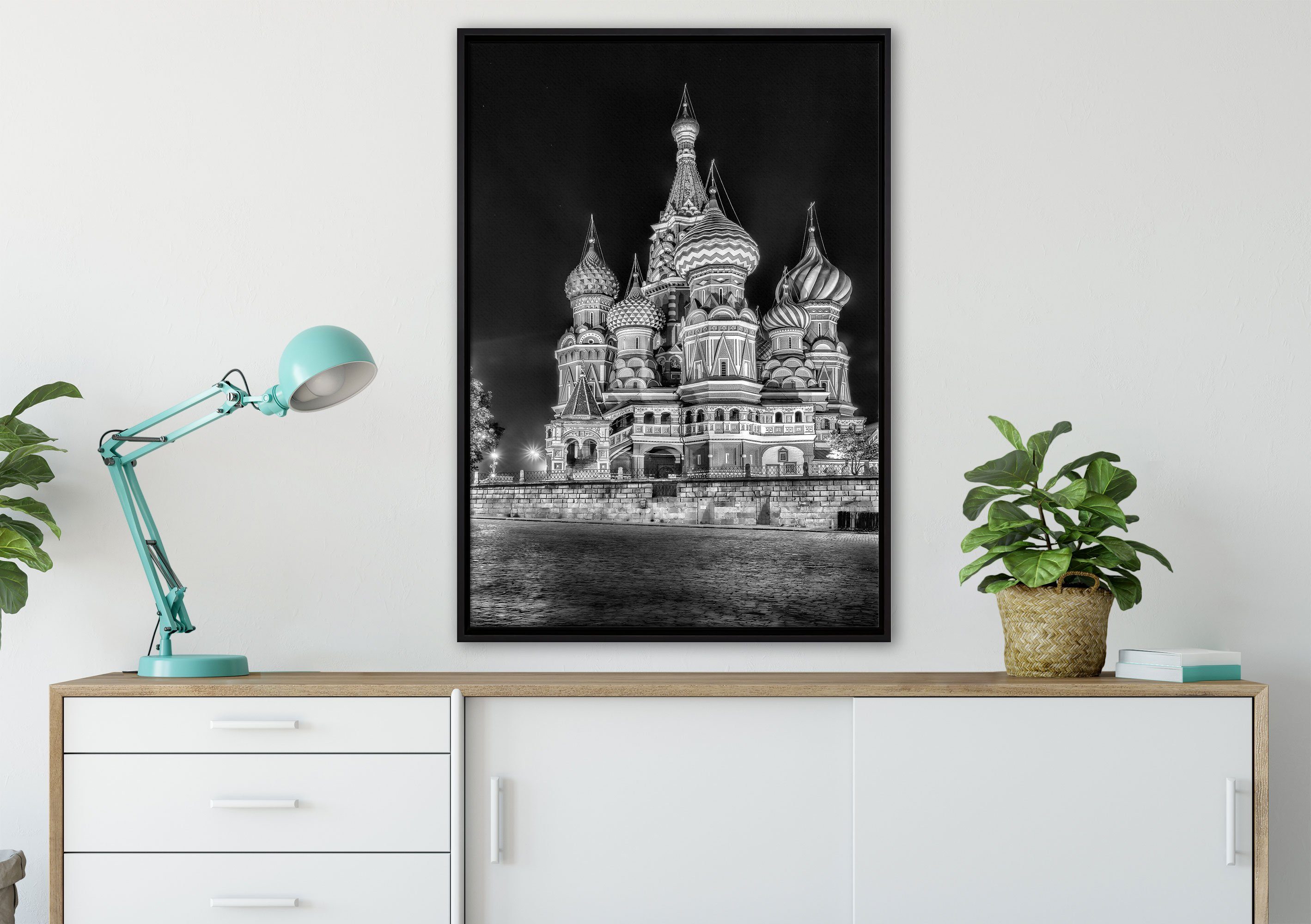 einem Leinwandbild St), Pixxprint Basilius Kathedrale in gefasst, Moskau, (1 Schattenfugen-Bilderrahmen inkl. Leinwandbild fertig in bespannt, Zackenaufhänger Wanddekoration