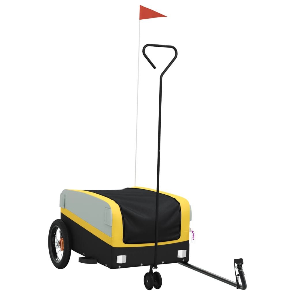 vidaXL Fahrradkinderanhänger 122 x 53 x 53 cm Fahrradanhänger Schwarz und Gelb 30 kg Eisen