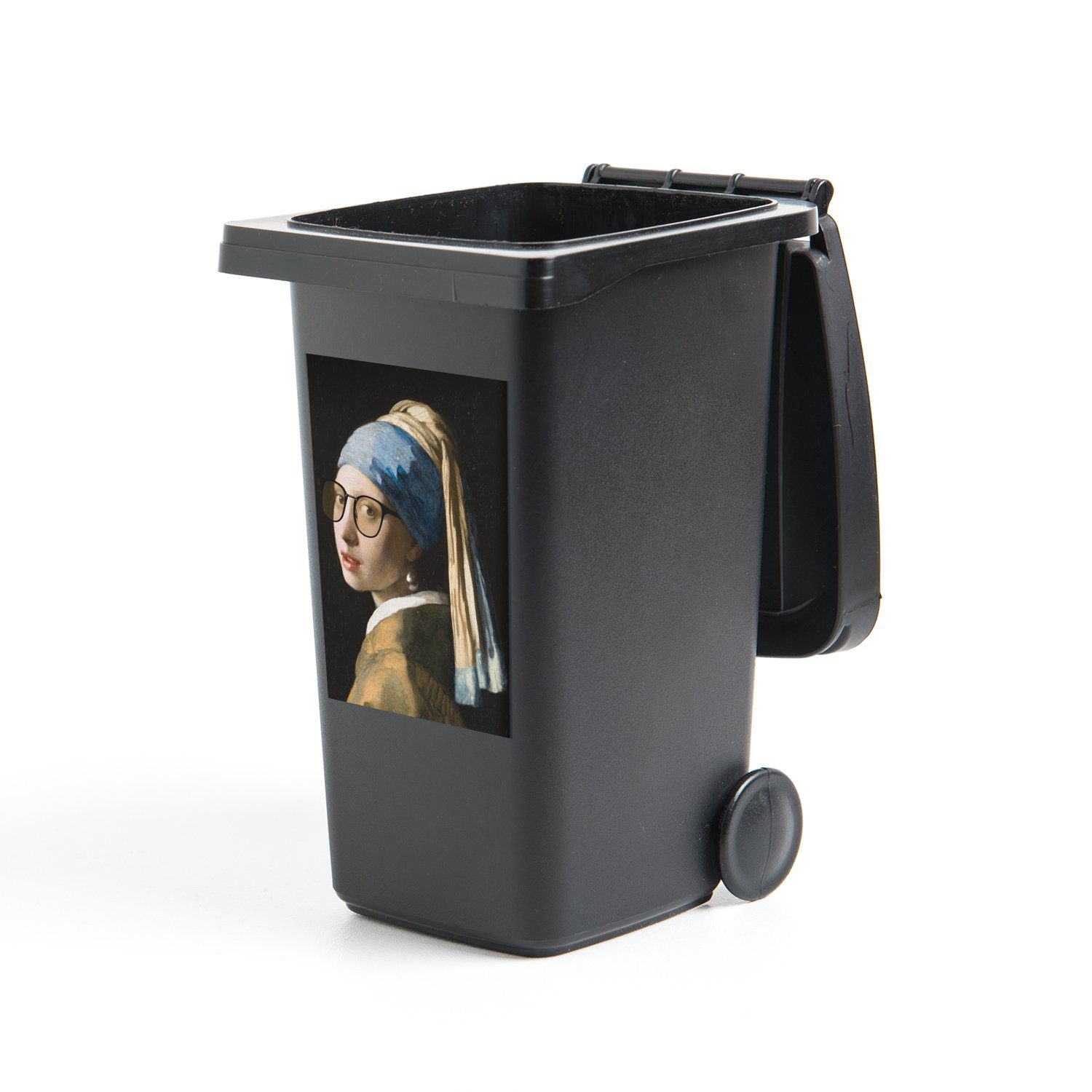 MuchoWow Wandsticker Das Mädchen mit dem Perlenohrring - Johannes Vermeer - Brillen (1 St), Mülleimer-aufkleber, Mülltonne, Sticker, Container, Abfalbehälter