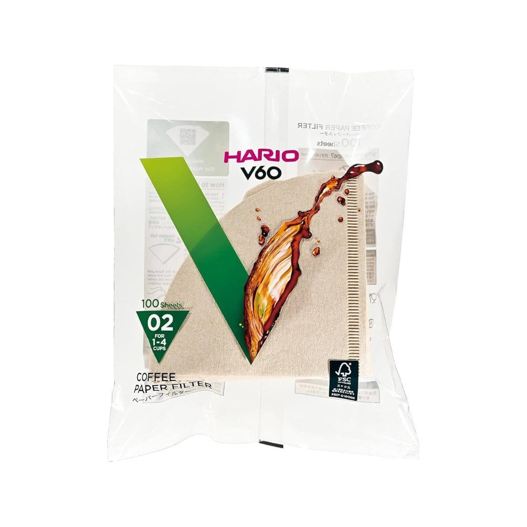 Hario Papierfilter V60 originale Papierfilter VCF-02-100M, braun, naturbelassen, Zubehör für Hario Dripper, Hario Kaffeebereiter V60