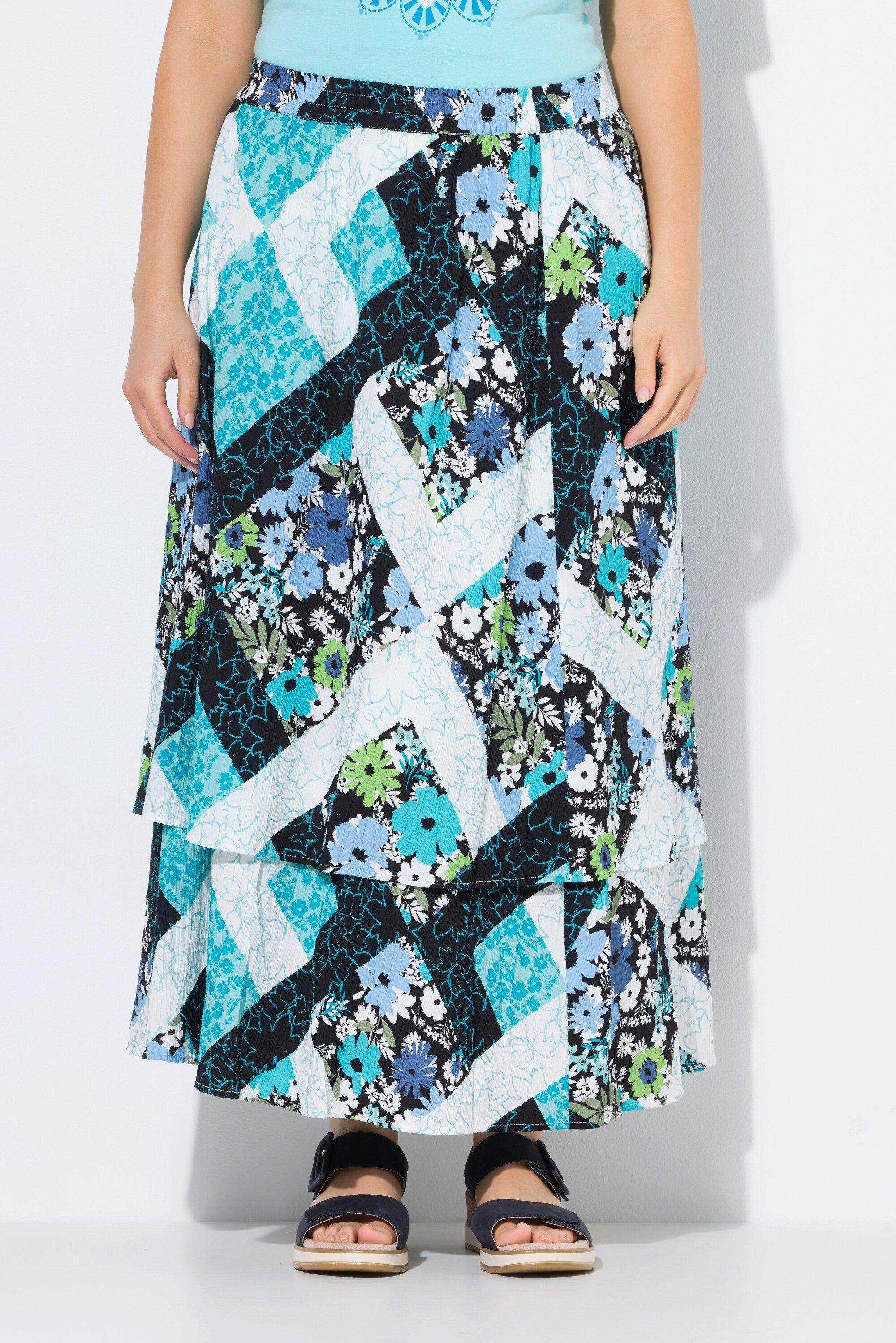 Ulla Popken Jerseyrock Maxirock doppellagig A-Linie Elastikbund