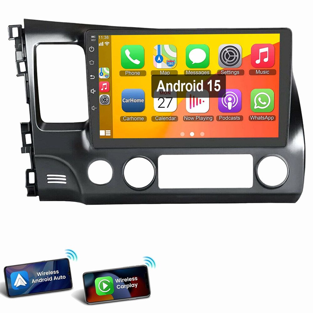 ESSGOO Für Honda Civic VII 2001-2005 Android 15 Carplay GPS Bluetooth Autoradio (Digitalradio (DAB), RDS, FM, AM, Carplay Android Auto GPS Navi WIFI BT)