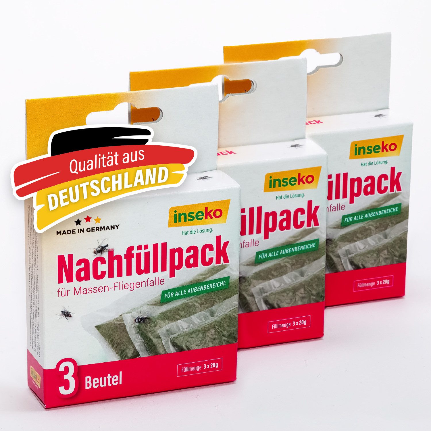 Inseko Insektenfalle 3 x inseko Nachfüllpack für Massen-Fliegenfalle I 9 Beutel, für alle Außenbereiche