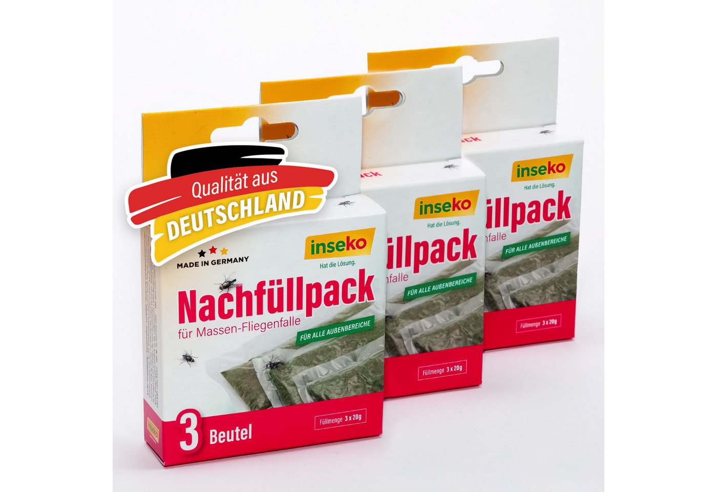 Inseko Insektenfalle 3 x inseko Nachfüllpack für Massen-Fliegenfalle I 9 Beutel, für alle Außenbereiche