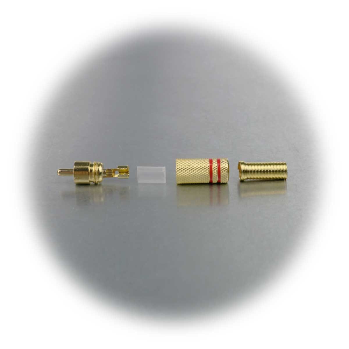 Blanko Cinch-Stecker Cinchstecker vergoldet ROT, mit Knickschutz