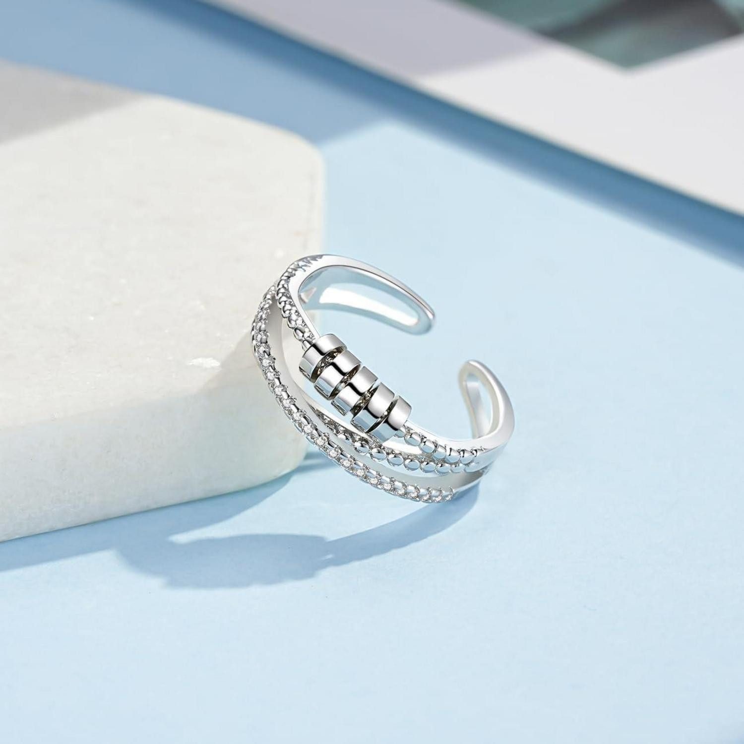 Josfeva Silberring Silber Angst Ring 925 Sterling Einstellbar Anti Stress Fidget Ringe