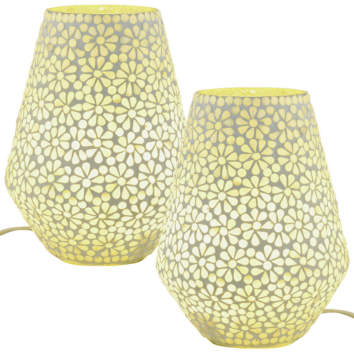 Marrakesch Orient & Mediterran Interior Nachttischlampe 2er Set Boho Deko tischlampe Nachtischlampe aus Glas Mosaik Fikus -1-, Handarbeit