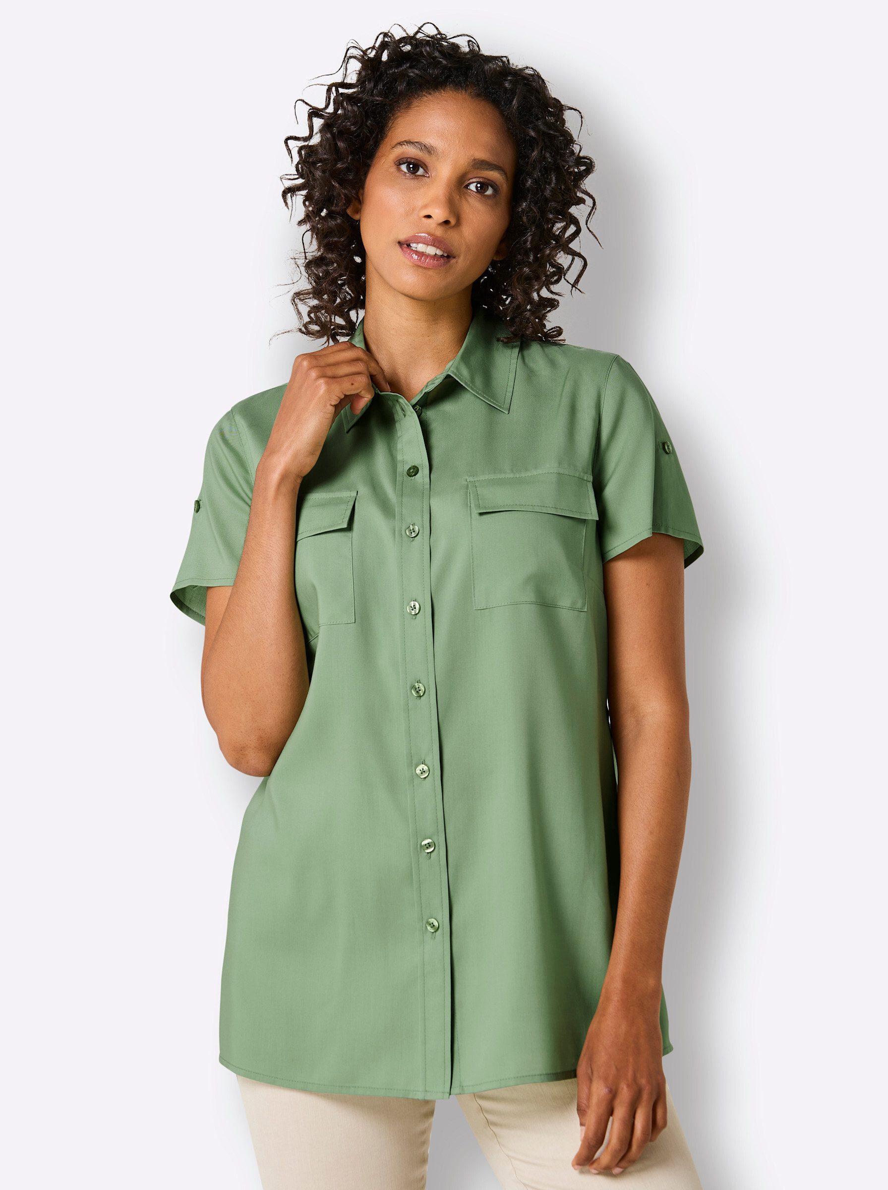 creation L Klassische Bluse Lyocell-Bluse Kurzarm