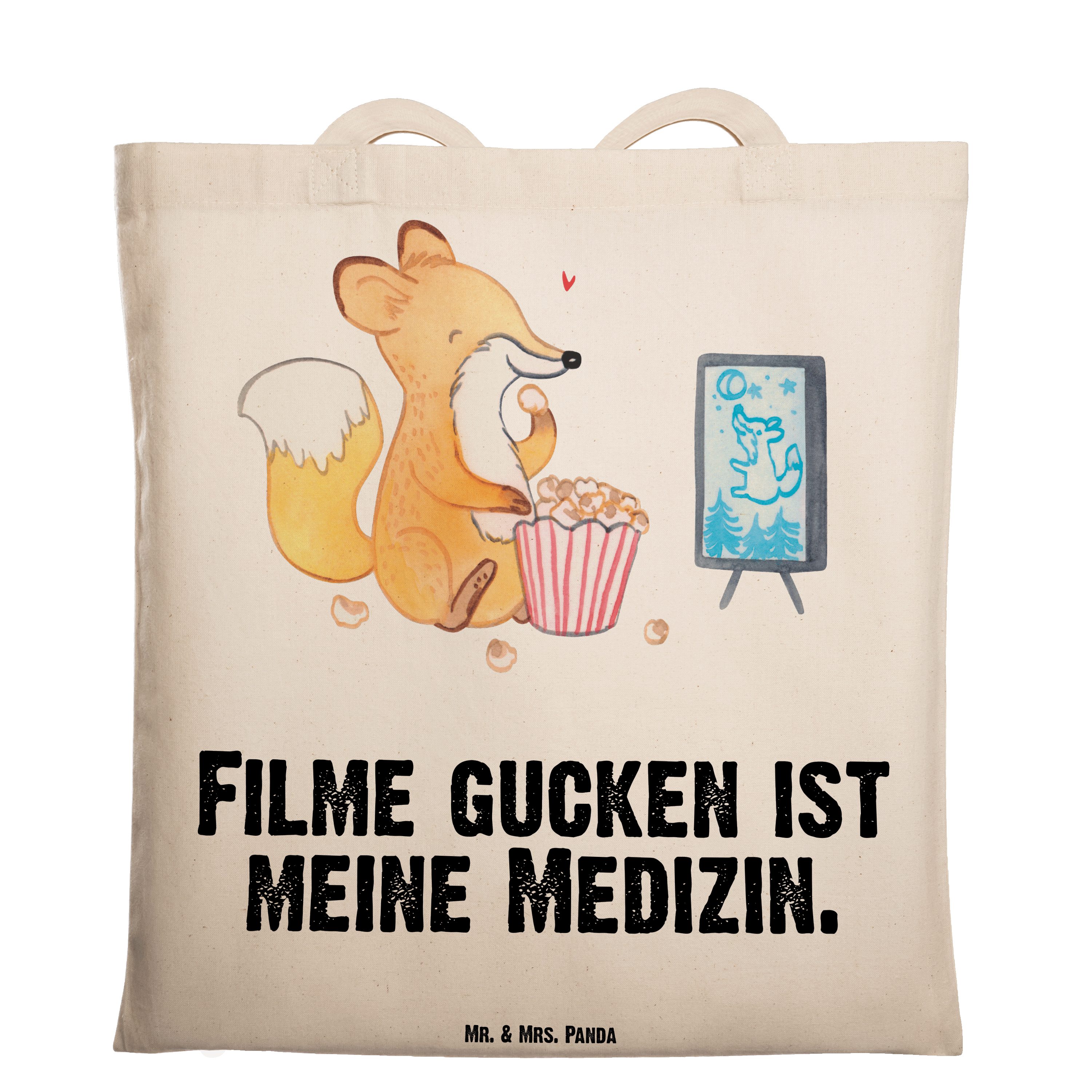 Mr. & Mrs. Panda Tragetasche Fuchs Filme gucken Medizin - Transparent - Geschenk, Beutel, Sport, E (1-tlg)