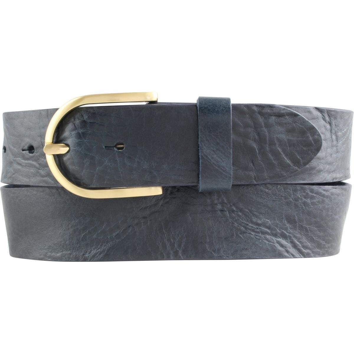 BELTINGER Ledergürtel Damen-Gürtel aus Vollrindleder Used-Look 4 cm - Jeans-Gürtel für Damen Marine, Gold