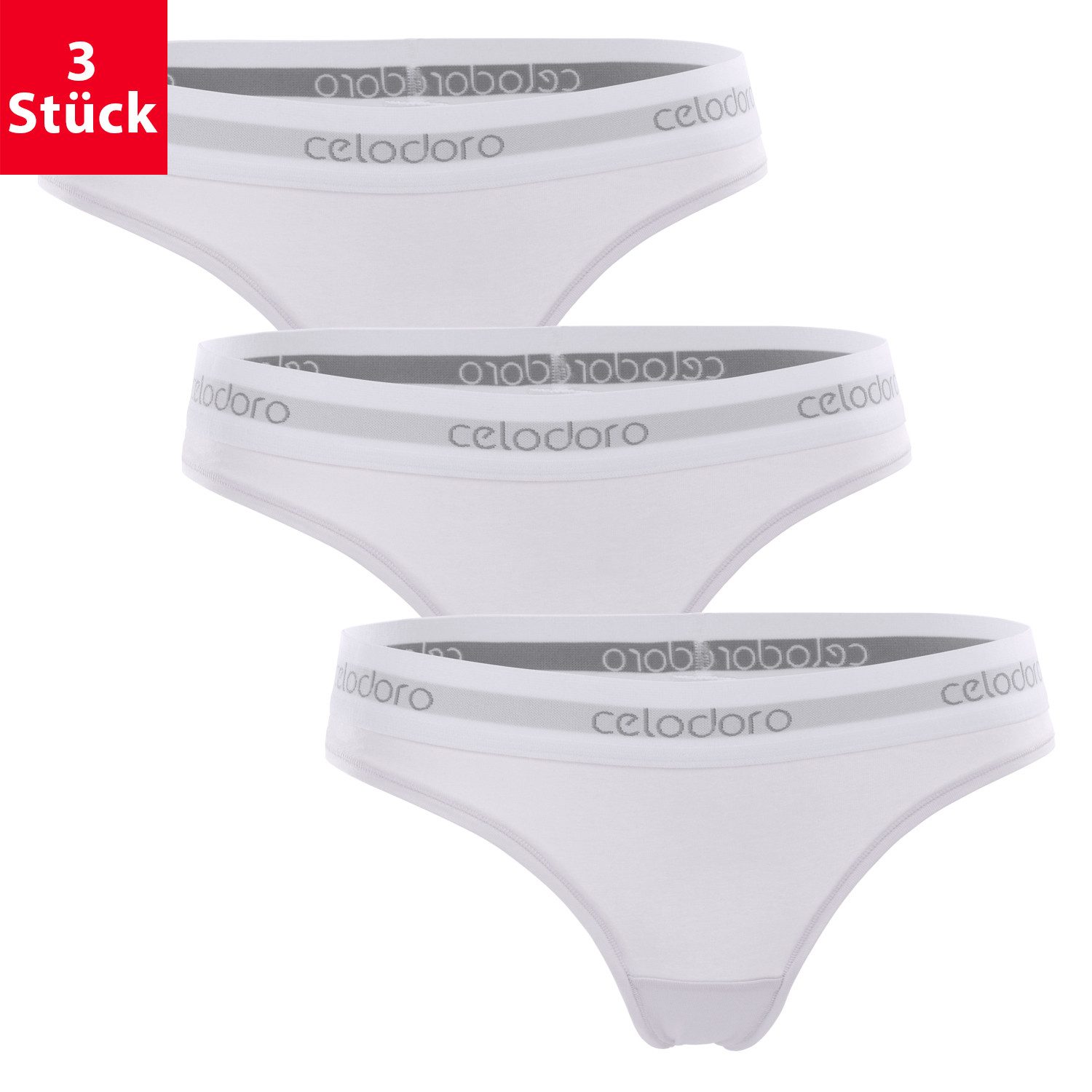 celodoro Tanga Damen Tanga, Webgummi-Bund (3er Pack) Sport Mini-Slip