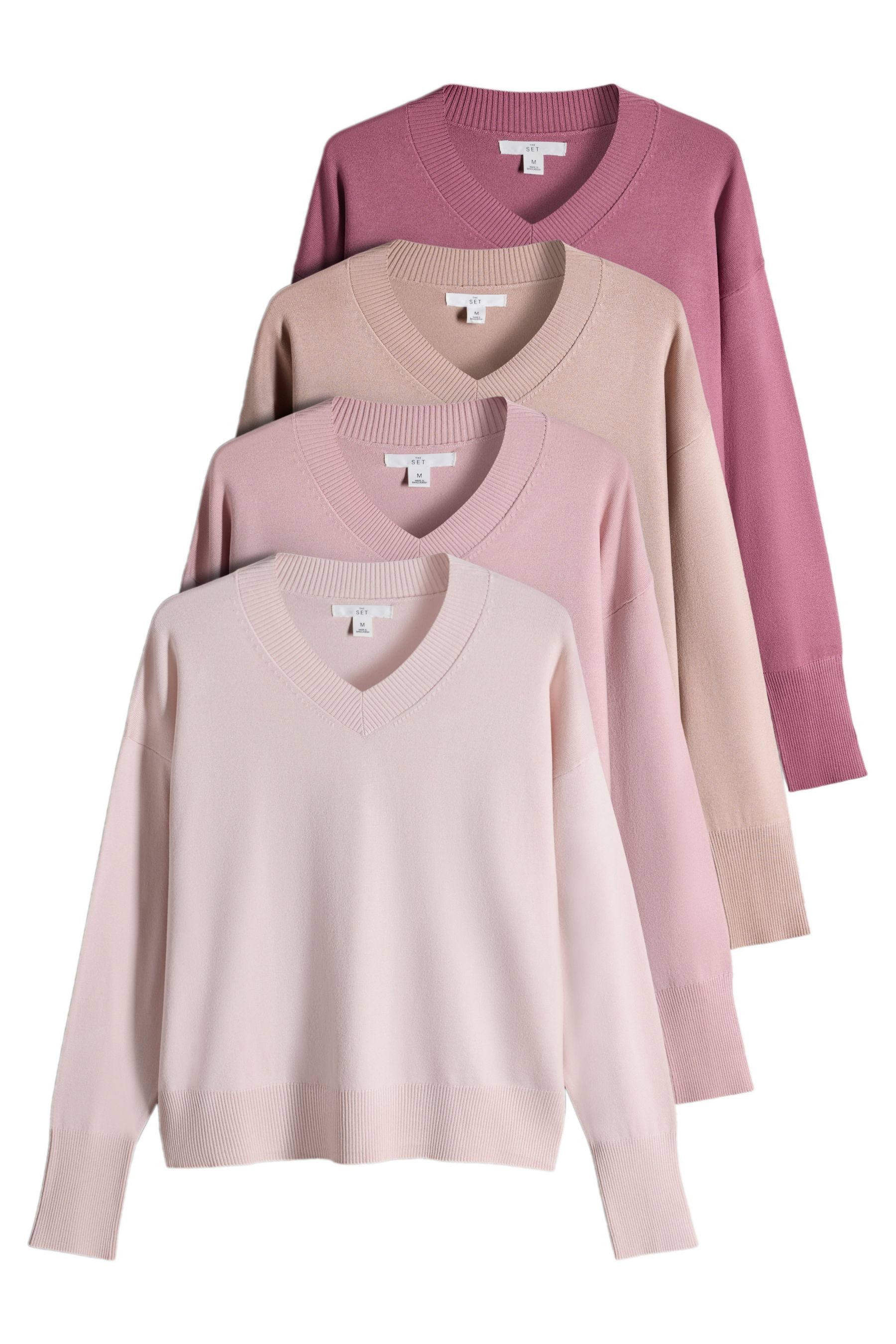 The Set V-Ausschnitt-Pullover The Set Feinstrickpullover, 4er-Pack (4-tlg)