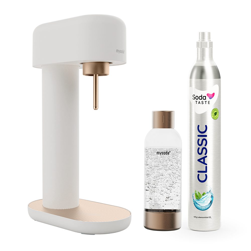 mySoda Wassersprudler Mysoda Ruby 2.0 Wassersprudler Basispaket, Mattes Alu-Design, inkl. CO2 & Flasche, stromloser Betrieb
