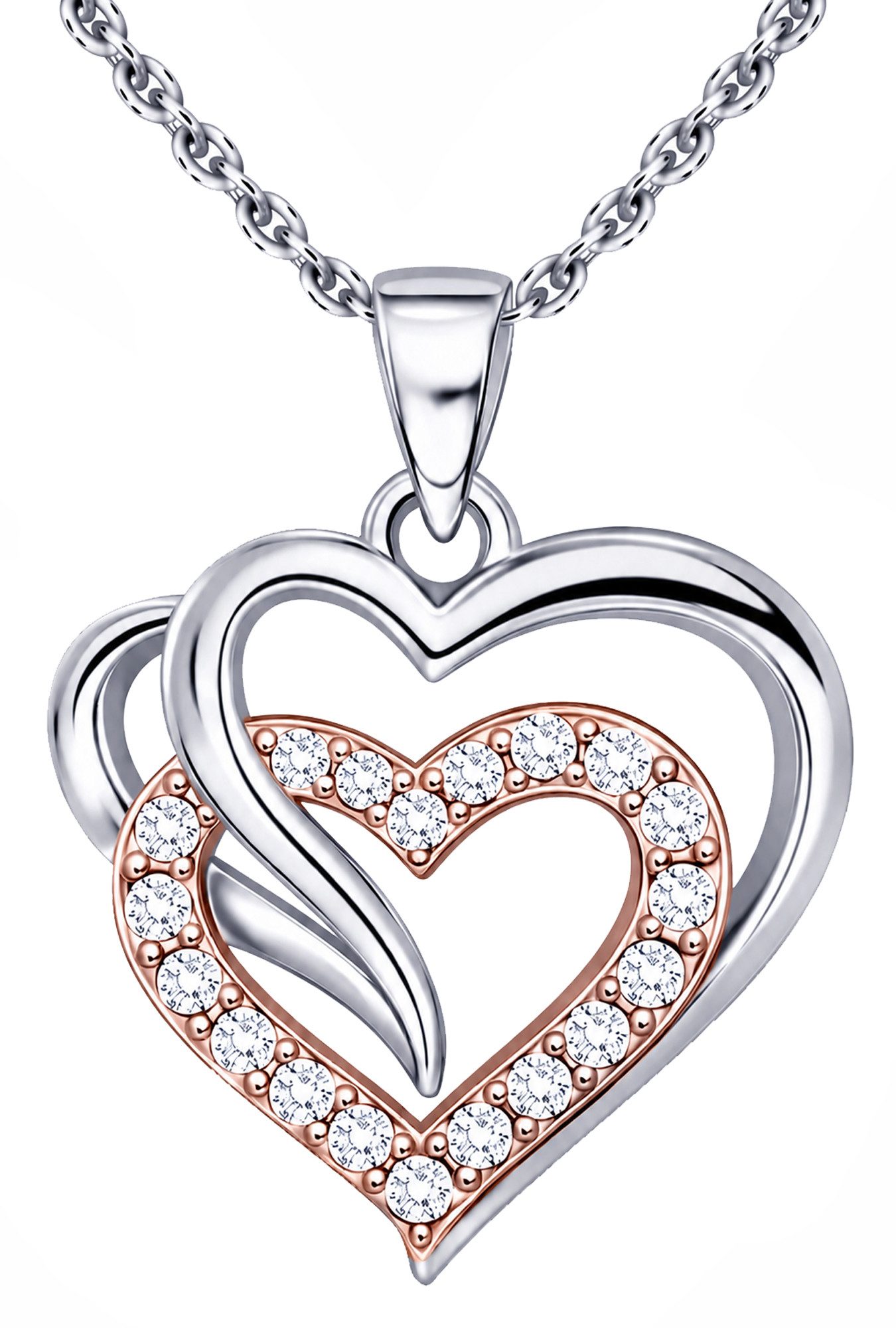 Limana Herzkette Doppelherz Schmuck Damen 925 Silber Kette mit Anhänger - Geschenk (für Frau Freundin Mama, inkl. Schmuckdose), Geburtstag Jahrestag Hochzeitstag Valentinstag Weihnachten