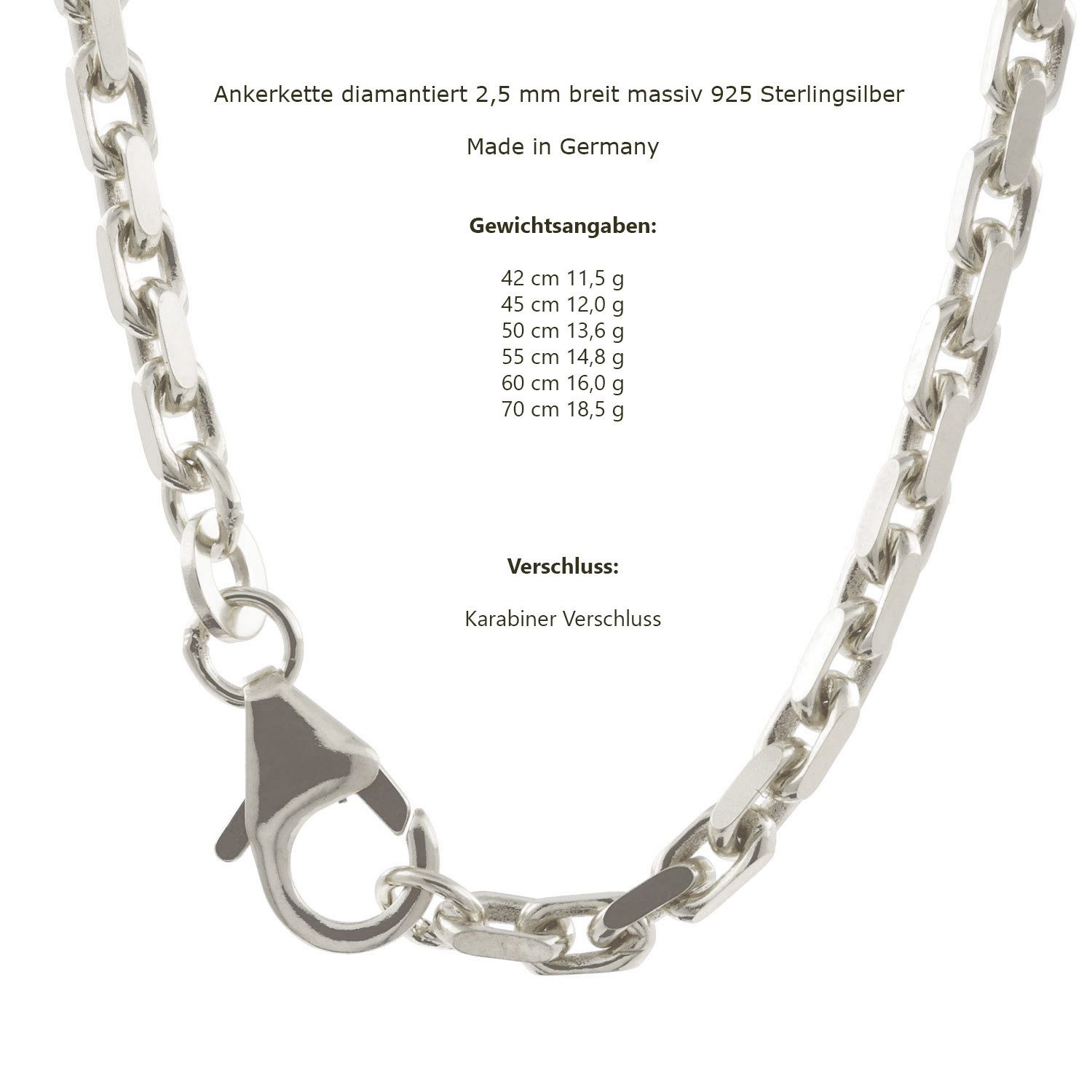 HOPLO Silberkette Ankerkette diamantiert Länge 45cm - Breite 2,5mm - 925 Si günstig online kaufen