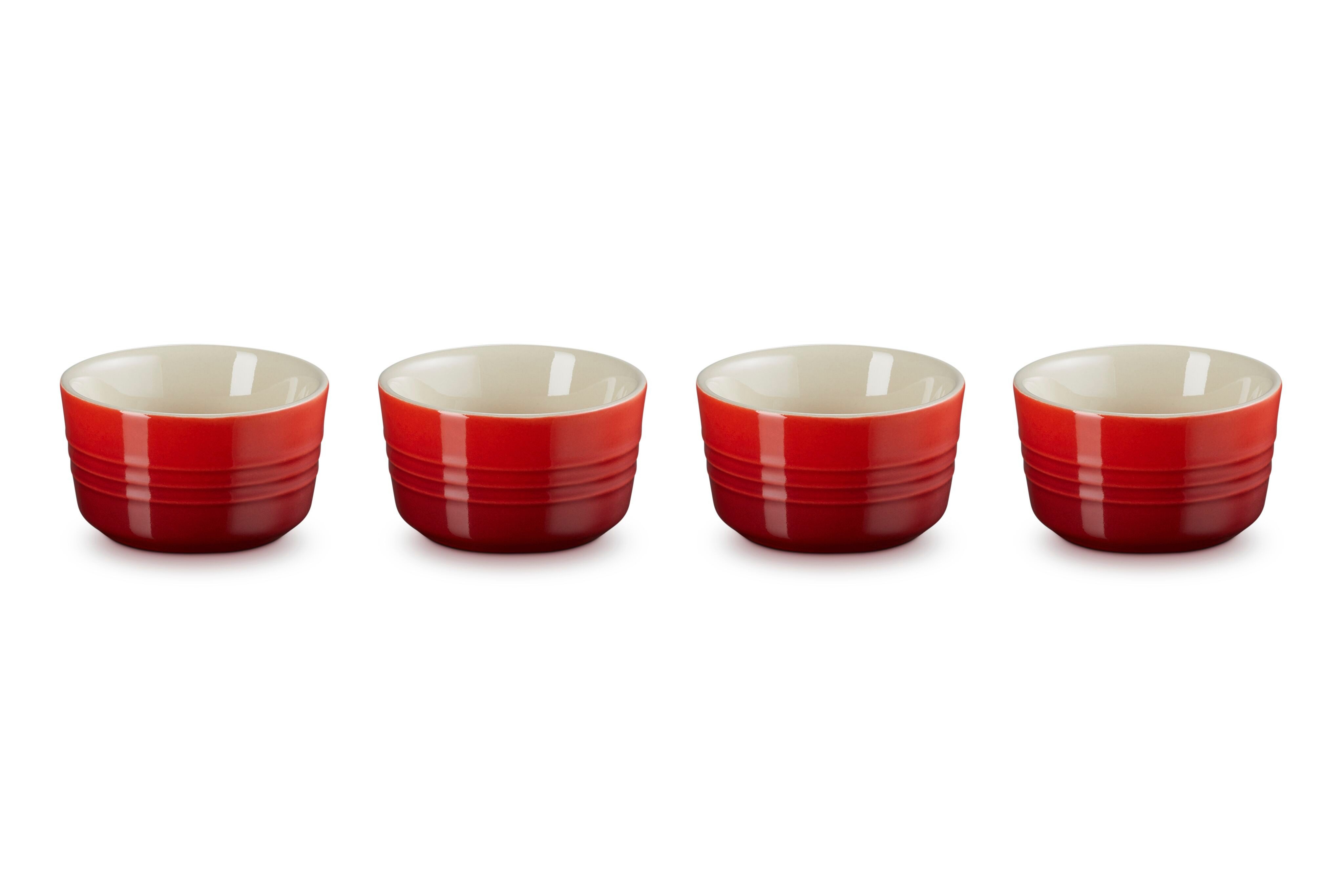 LE CREUSET Portionsförmchen 4-er Set Mini Förmchen, Steinzeug, Kirschrot, 79109100600000