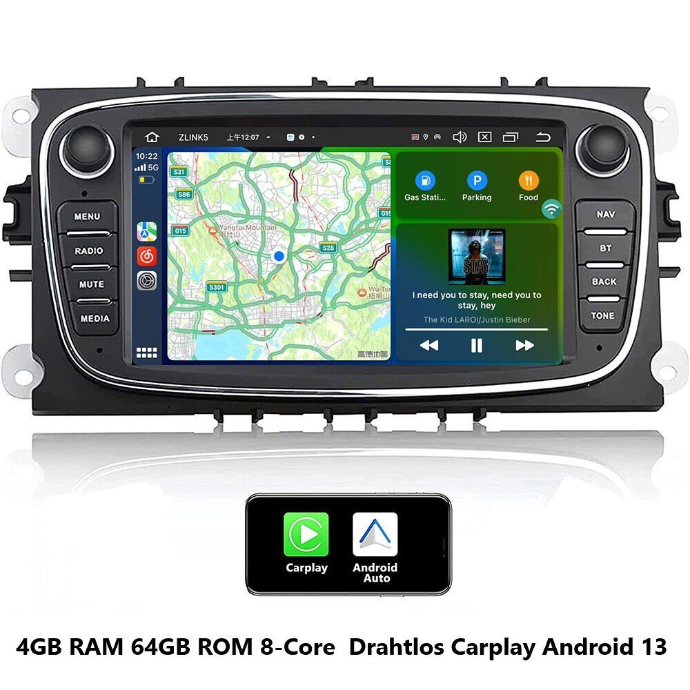 GABITECH 7 zoll Android 13 Autoradio GPS Navi Android für Ford Focus II Transit Autoradio (S-Max, Mondeo 9, Galaxy II, C-Max, Kuga. Drahtlos Carplay)