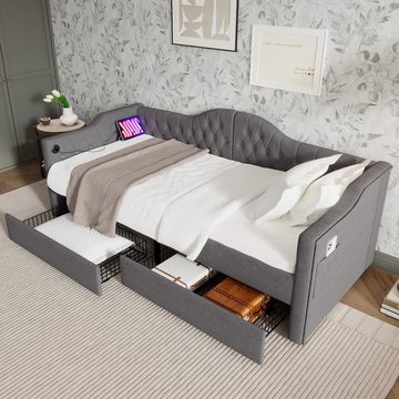 OKWISH Daybett Tagesbett Schlafsofa (90x200cm), mit USB Type C Ladefunktion und 2 Schubladen