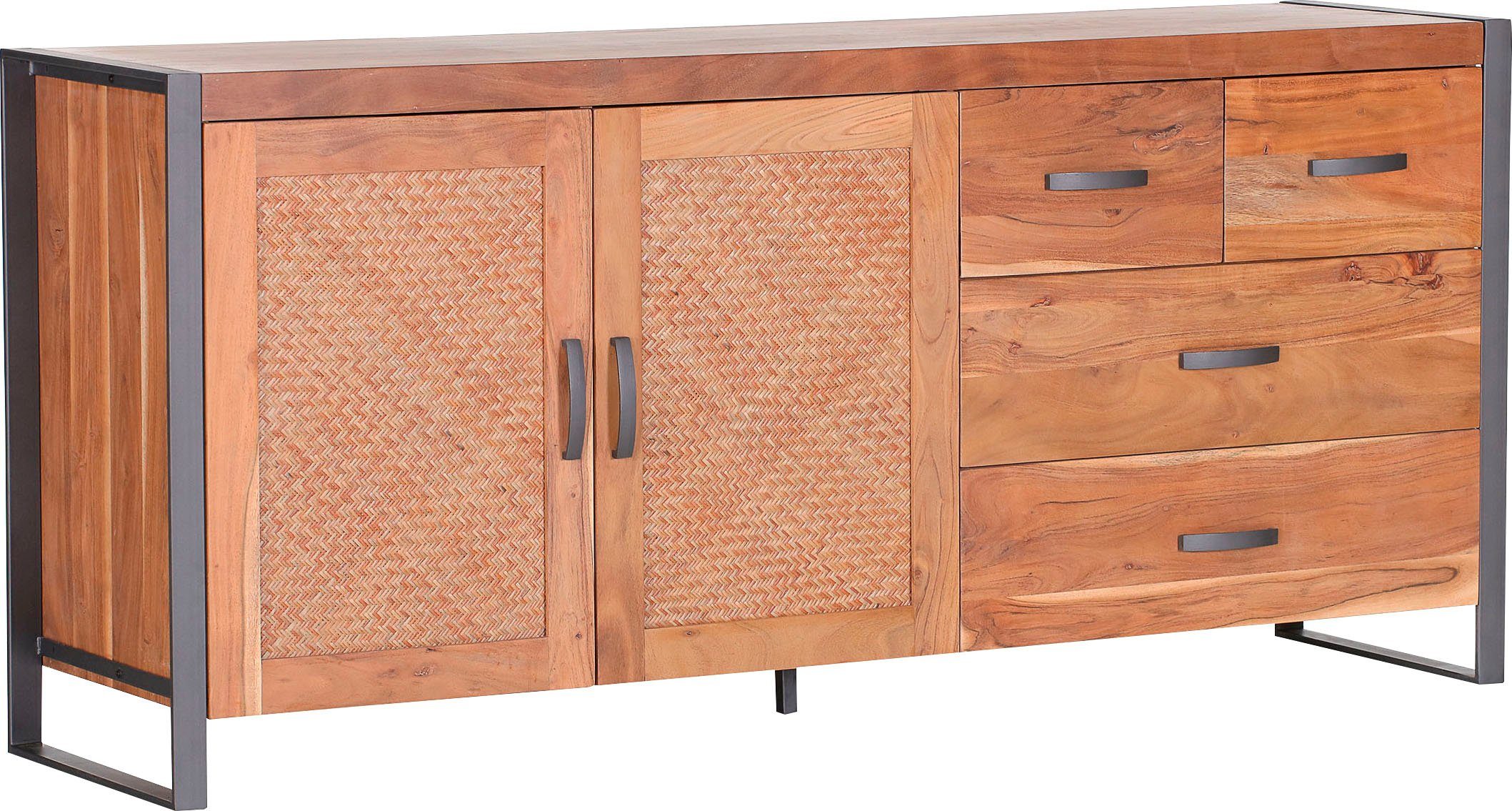 Gutmann Factory Sideboard Alvara, Kommode mit Rattan Geflecht