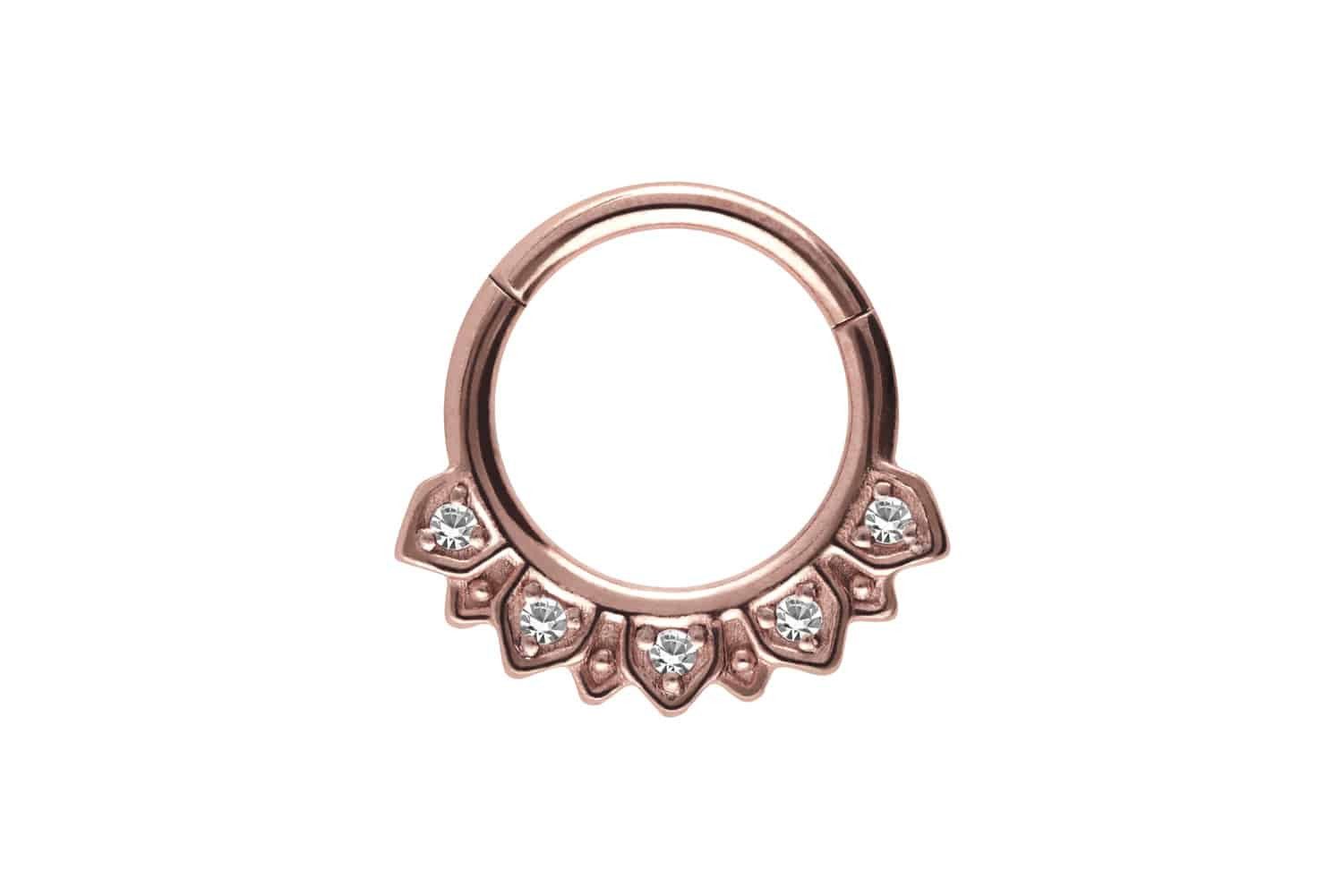 Nasenpiercing Chirurgenstahl Segmentring Clicker ORIENTALISCHES DESIGN + 5 KRISTALLE
