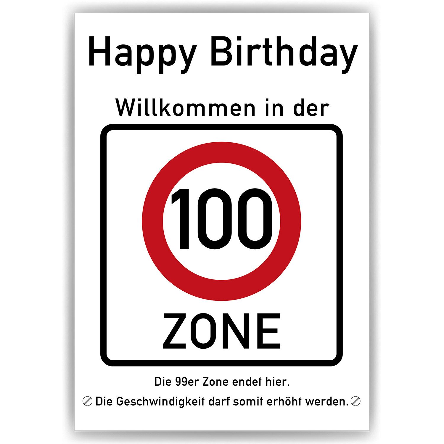 Tigerlino Poster 100. Geburtstag Geschenk Verkehrszeichen Karte Happy Birthday Deko
