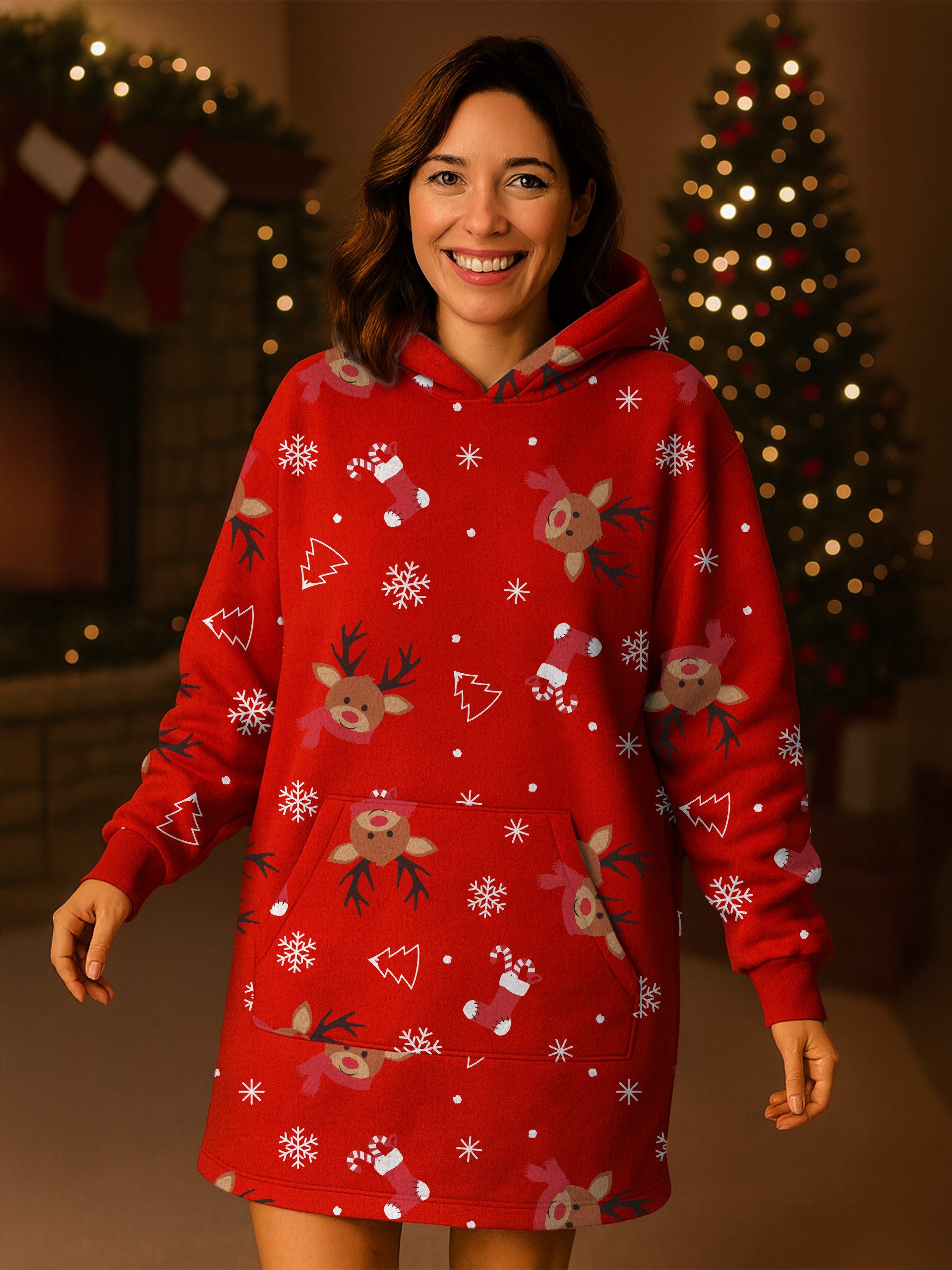 United Labels® Kapuzenpullover X-MAS Oversize Cozy Hoodie Rentier Kuschelpullover Deckenpullover
