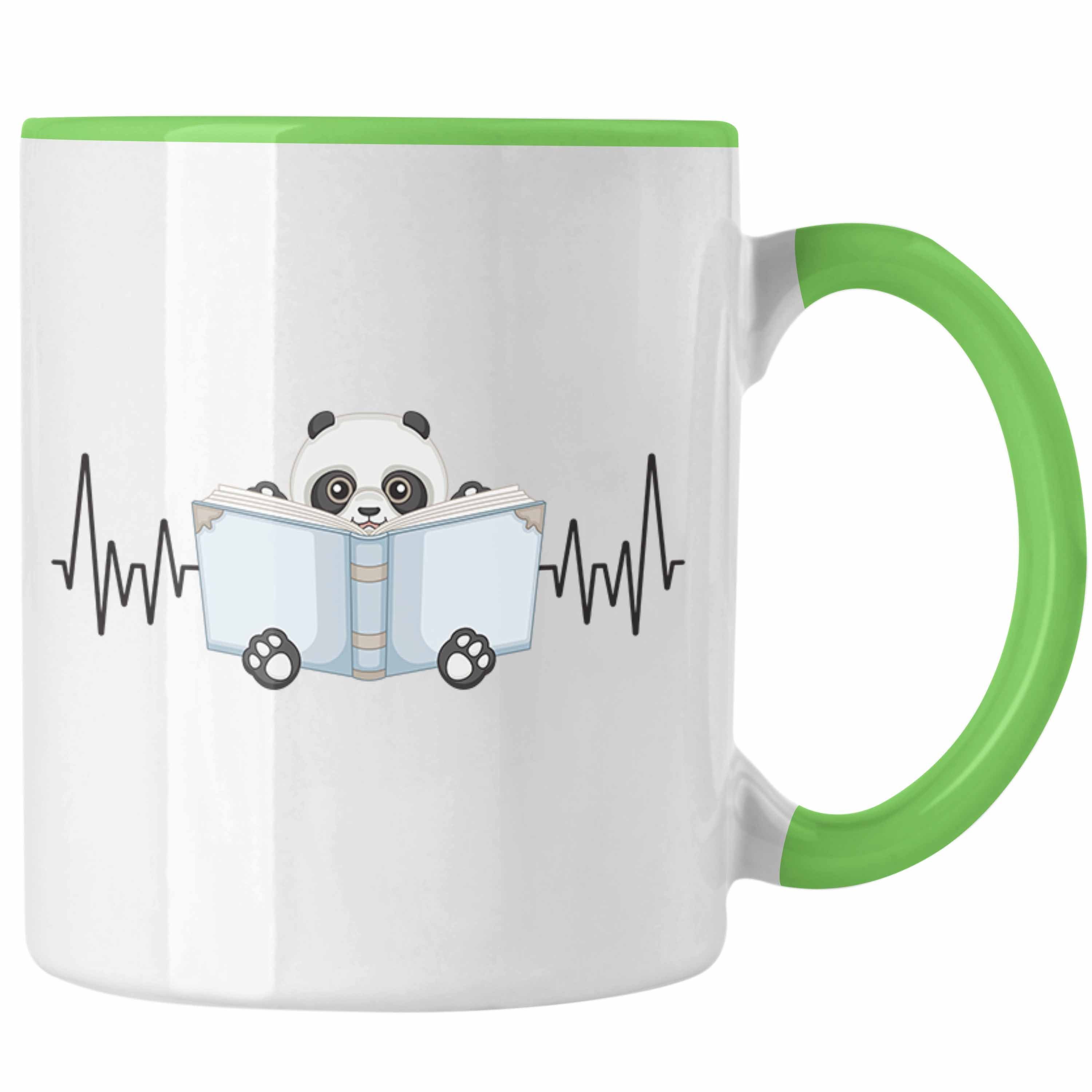 Trendation Tasse Trendation Herzschlag Lesen Leseratte Büch - Geschenk Tasse Bücher für Grün