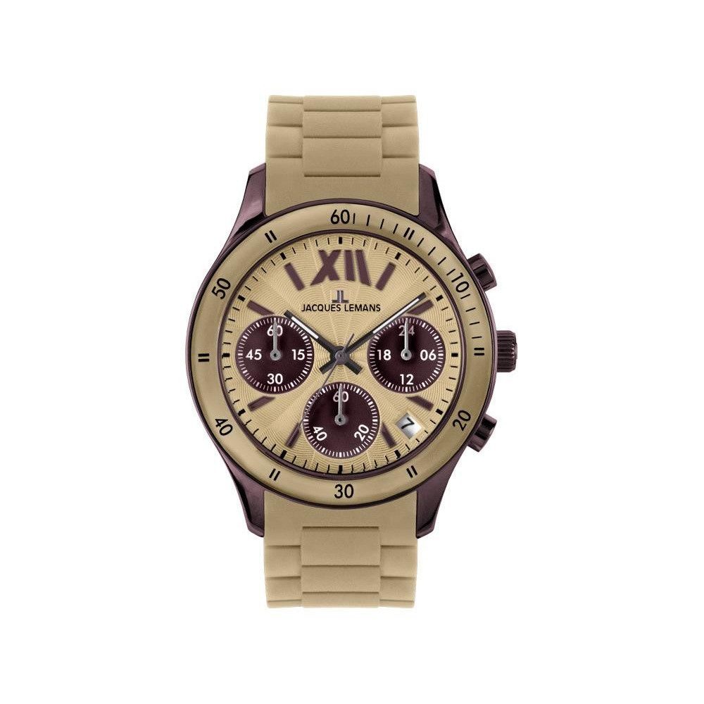 Jacques Lemans Chronograph Chronograph Armbanduhr Edelstahl Silikonband Braun Schwarz 1-1587S