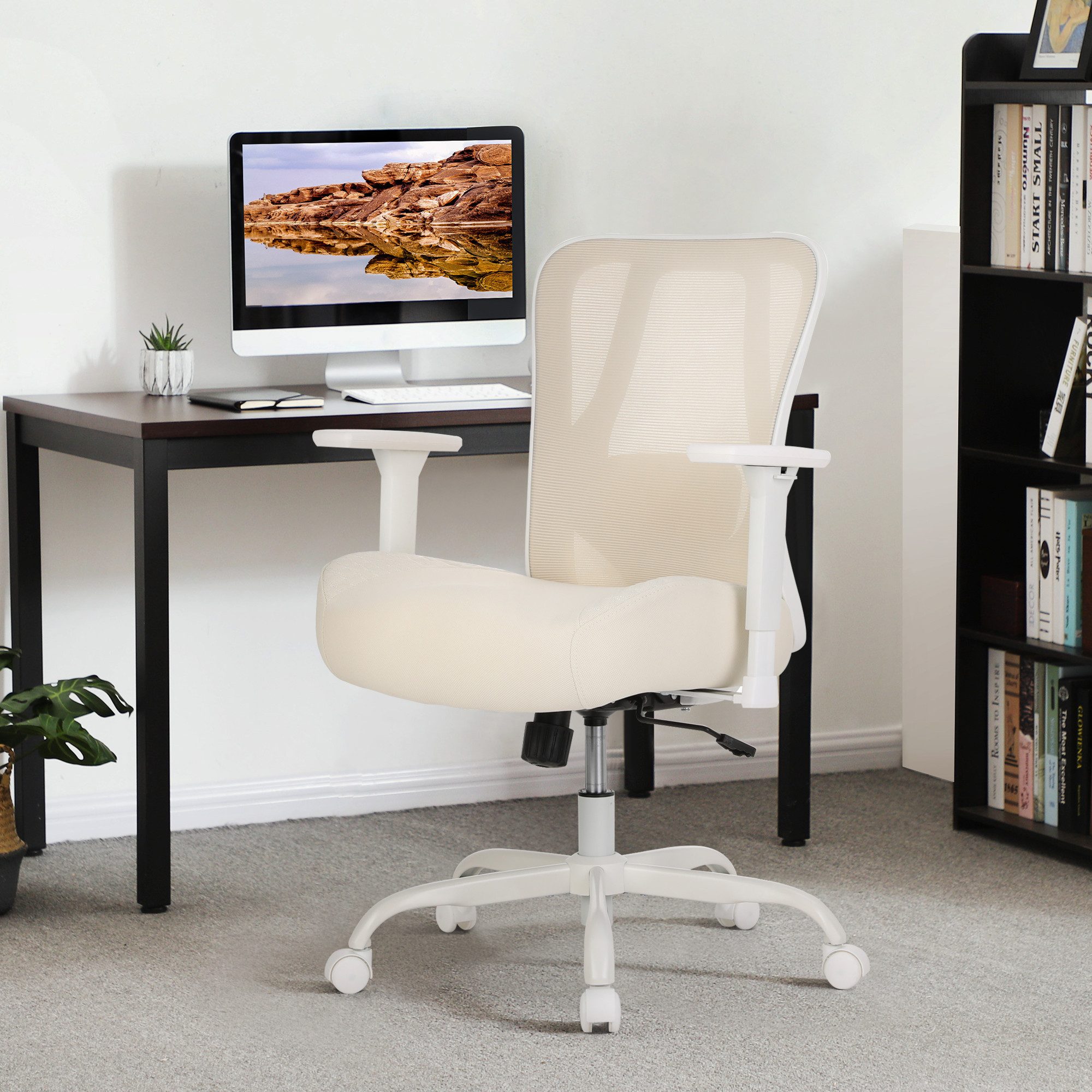 UEV Bürostuhl 230kg belastbarkeit ergonomisch, Schreibstuhl Mesh (verstellbare Armlehnen /atmungsaktiv Stoff /15cm dickem Sitzkissen), Chefsessel mit Wippfunkti – Bild 3 von 5
