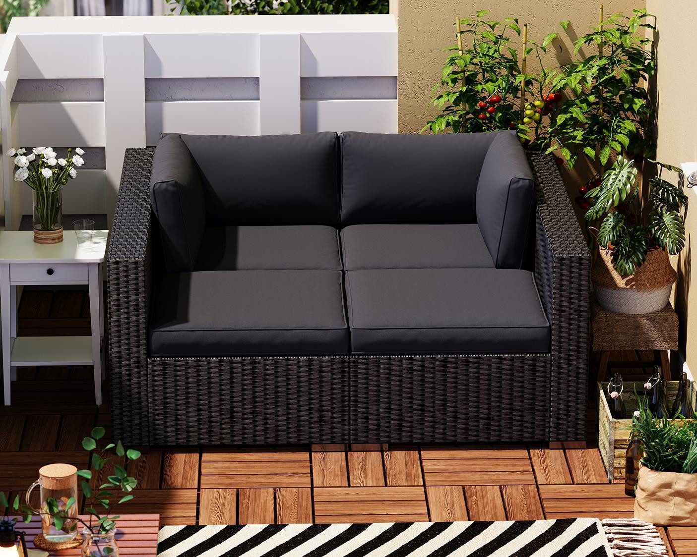 MeXo Gartensofa Rattan Modulsofa mit Liegefunktion Outdoor Wetterfest Balko günstig online kaufen