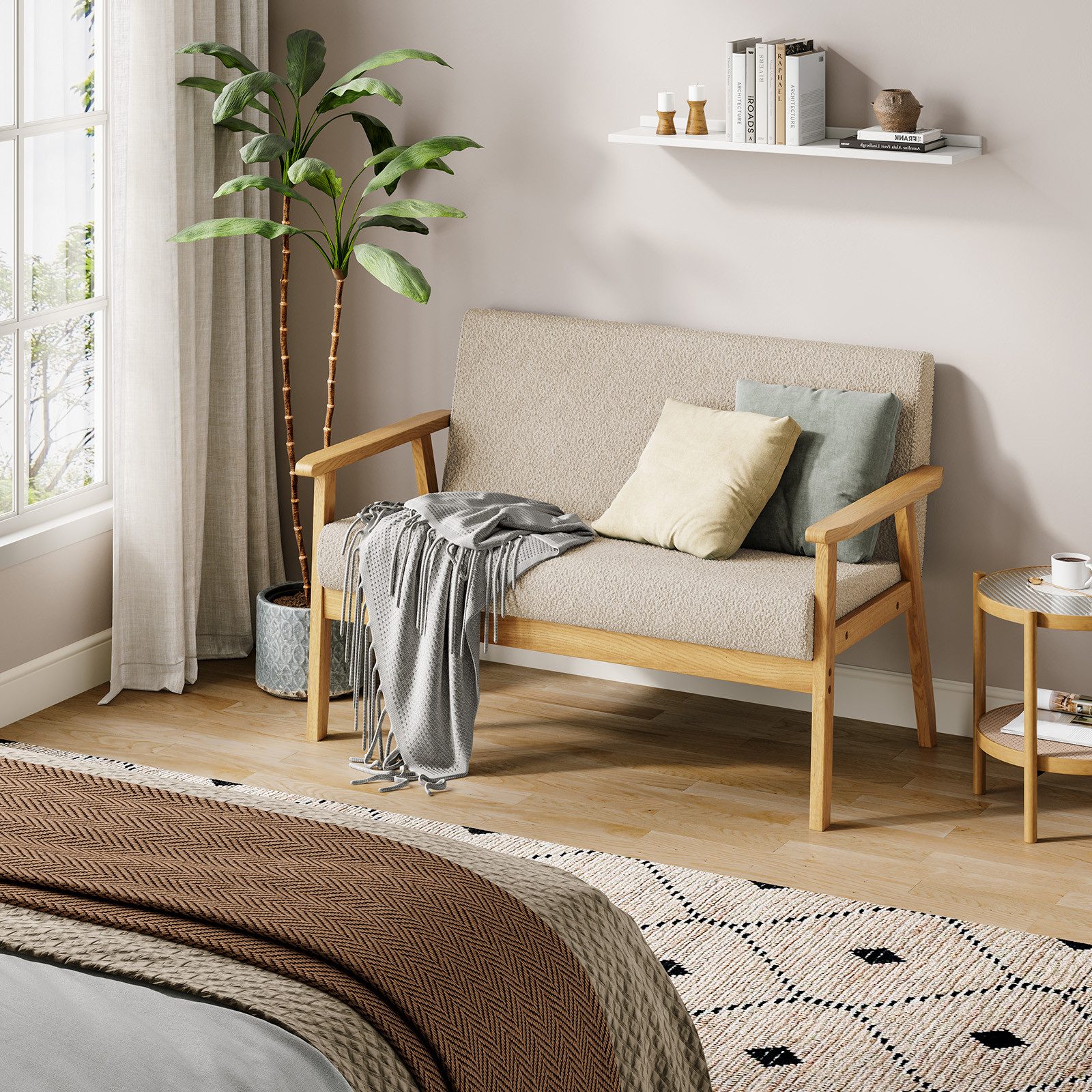OUNUO Sofa 2 Sitzer Sofa Couch Loungesofa Modern und Skandinavisch, Beige