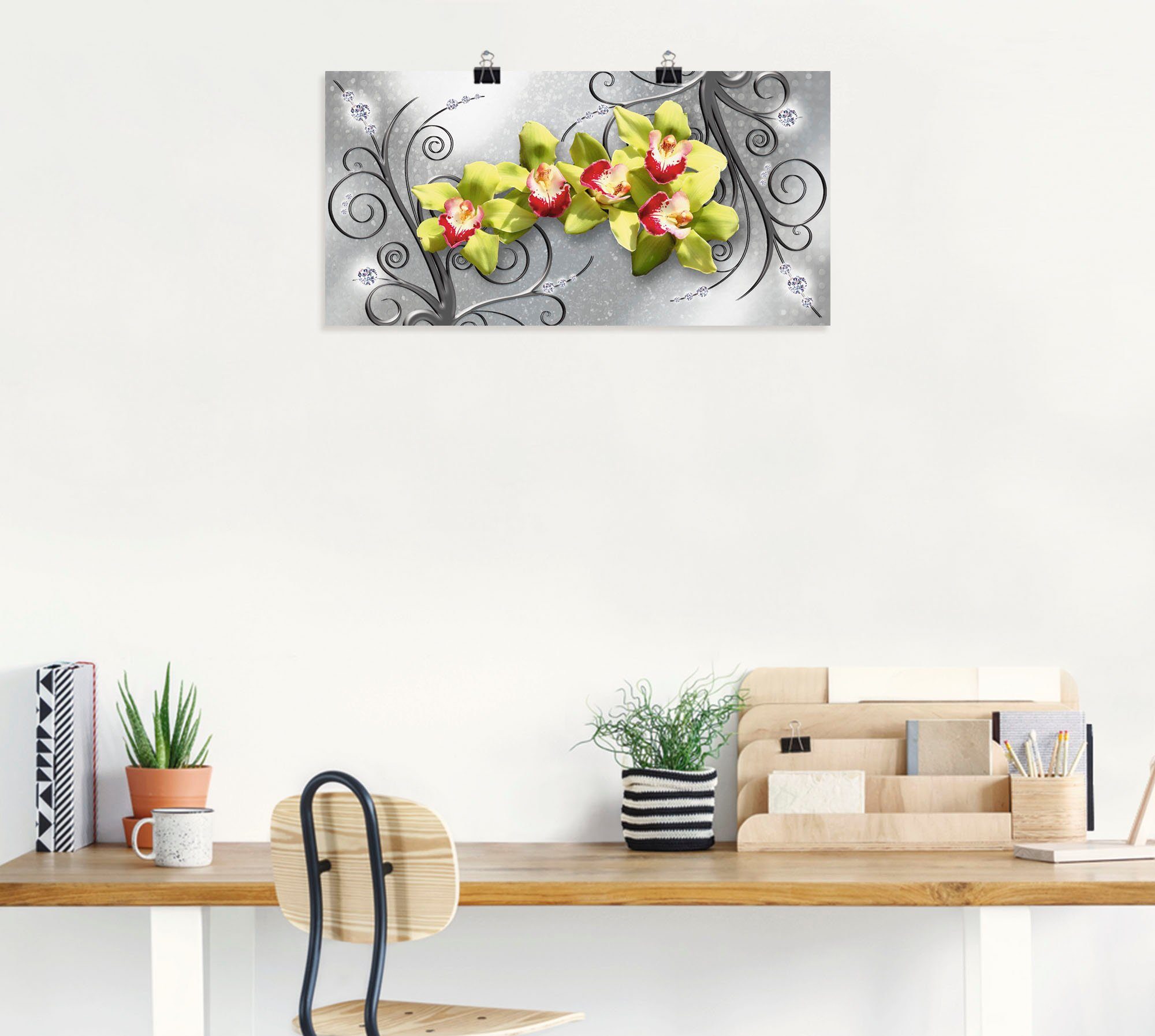 Grüne Wandaufkleber Orchideen Ornamenten, Alubild, oder Poster in versch. (1 als Größen auf St), Wandbild Leinwandbild, Artland Blumenbilder