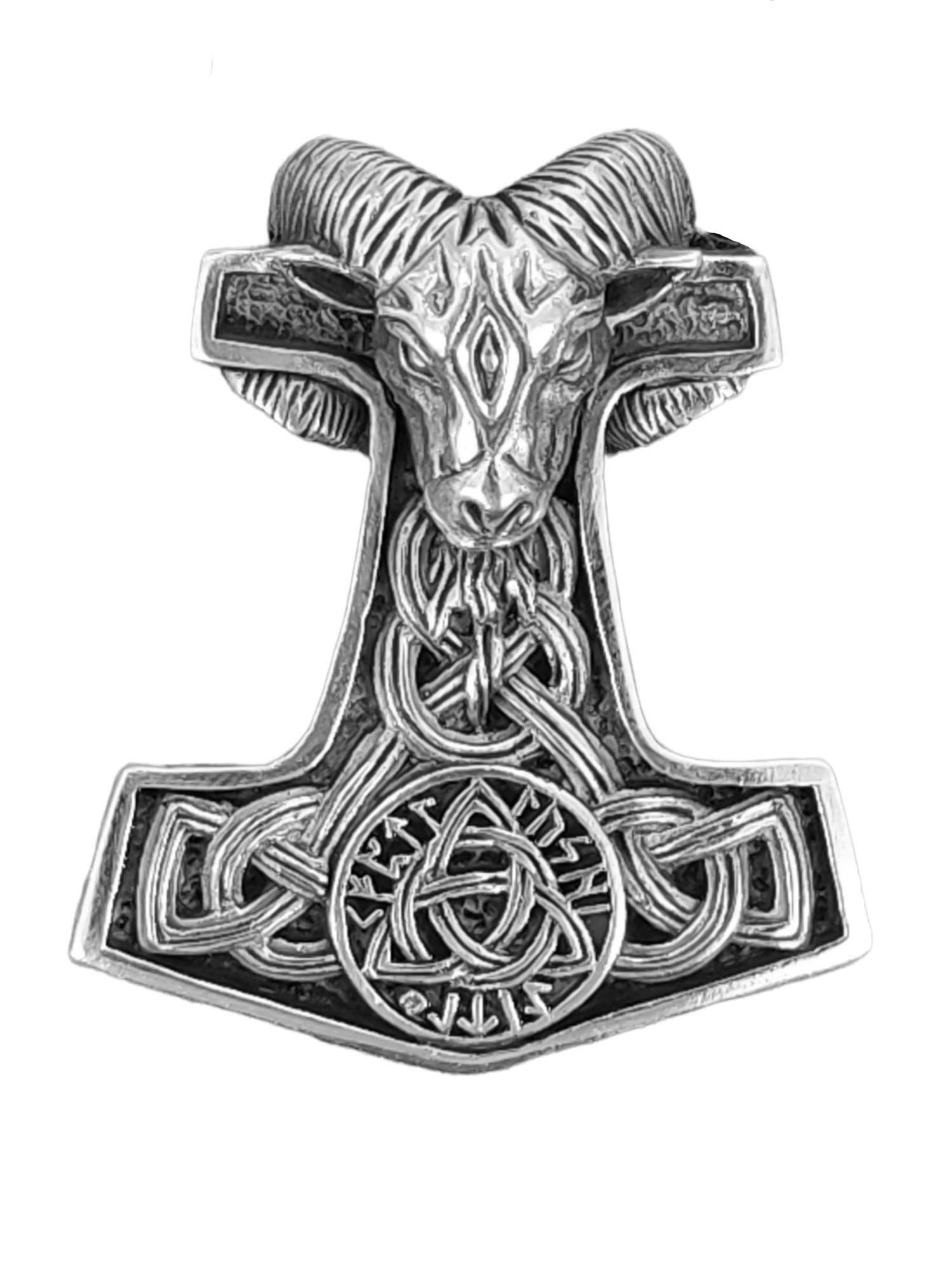 Kettenanhänger Thorshammer Thorhammer Ziegenkopf Runen Knoten 925 Sterling Silber