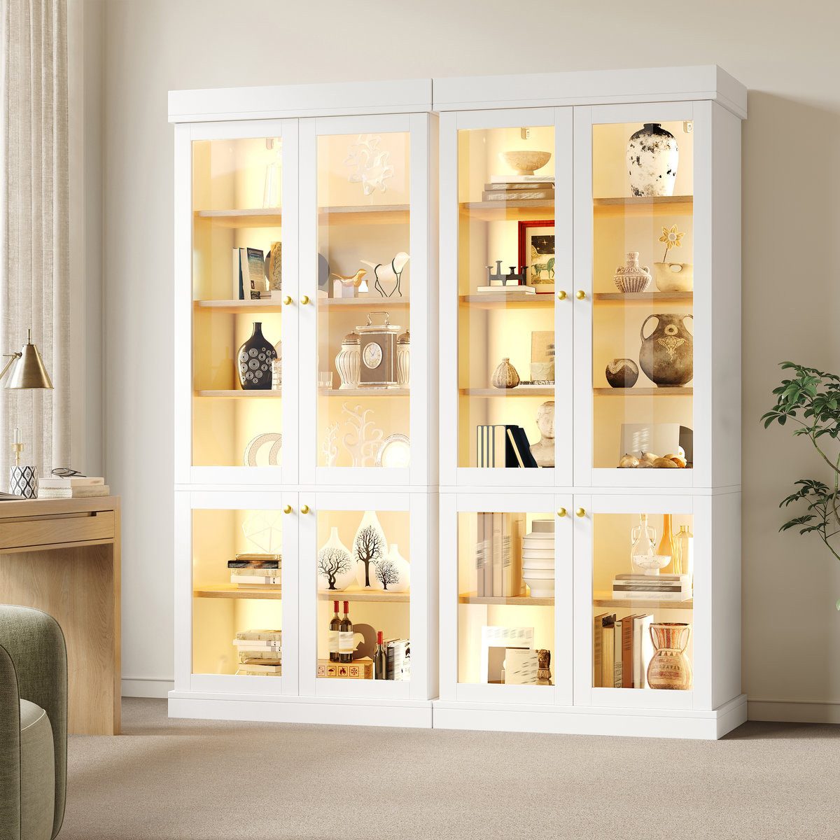 Odikalo Vitrine Vitrineschrank Glasvitrine mit LED (durchdachter Innenaufteilung und Kippschutz, stabil, sicher und vielseitig für Zuhause) 160×40×180cm