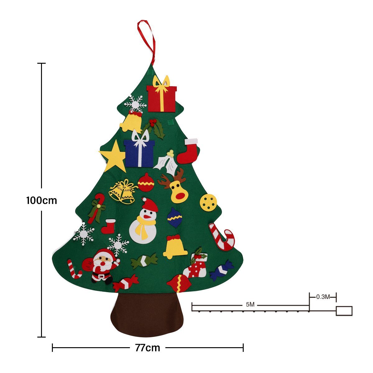 Salcar Künstlicher 5m und Dekorationen Weihnachtsbaum DIY 1m Weihnachtsbaum Filz mit 30 Lichterkette