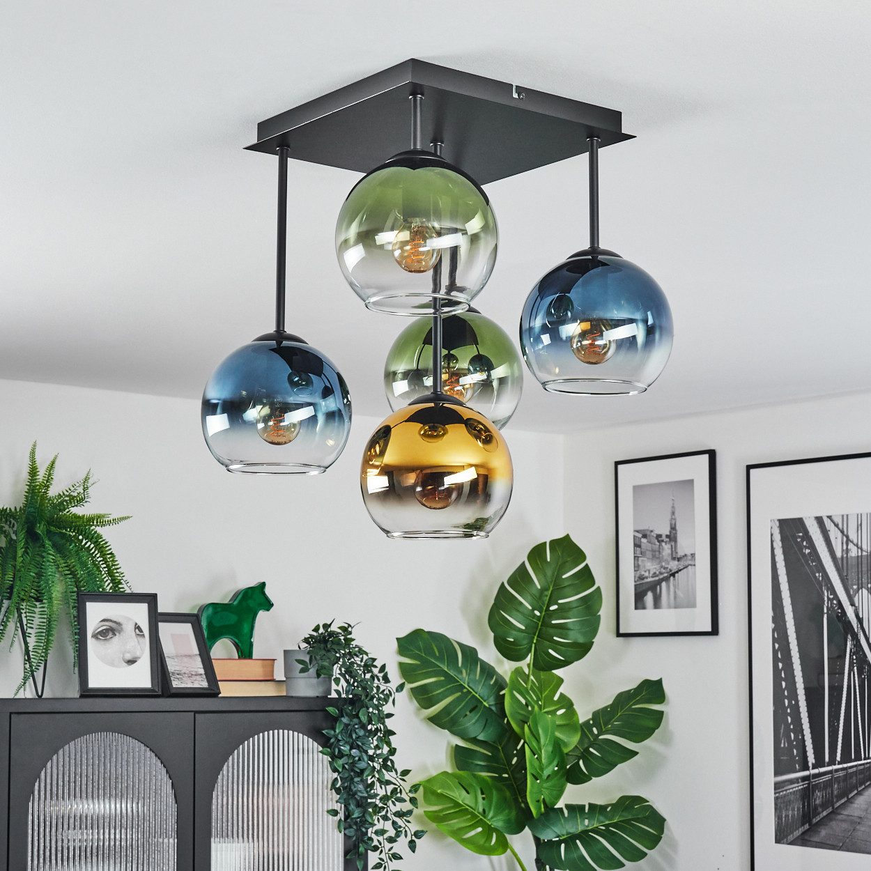 hofstein Deckenleuchte Deckenlampe aus Metall/Glas in günstig online kaufen