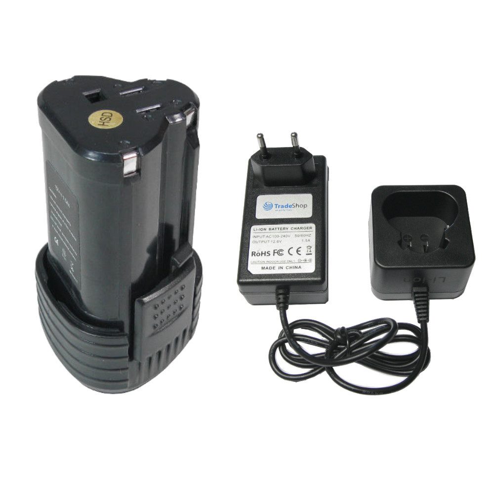 Trade-Shop 2in1 Set passend für Worx WU280 WU675 WU905 WU924 WU025 - Ladegerät + Akku Li-Ion 2000 mAh (12 V)