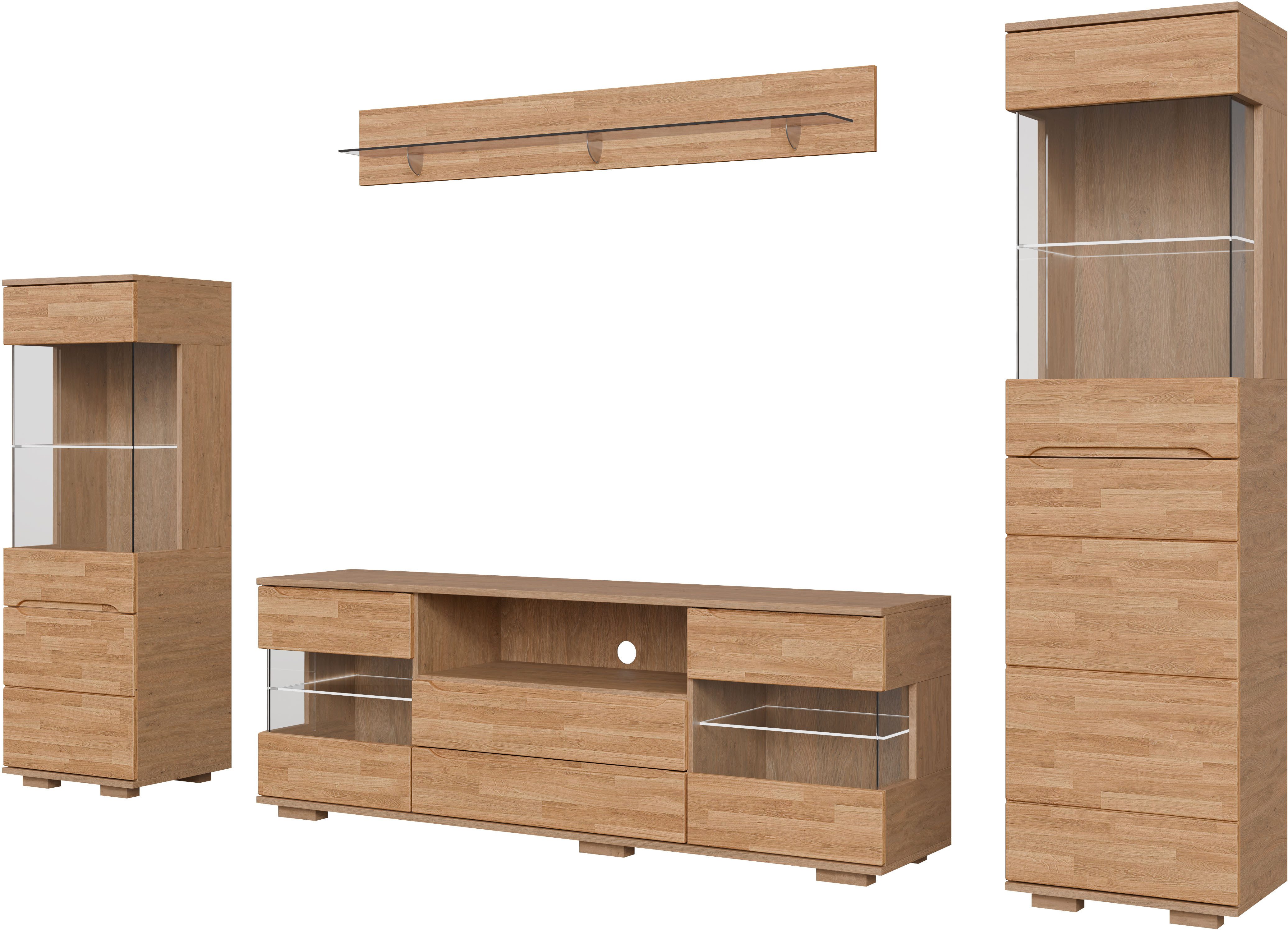 OTTO home Wohnwand VETRO: besteht aus 2 Vitrinen, 1 Lowboard & 1 Wandregal, Wohnzimmer., (4-St), Breite:280cm,Türen aus Massivholz mit Glaseinsätzen,Korpus aus Melamin