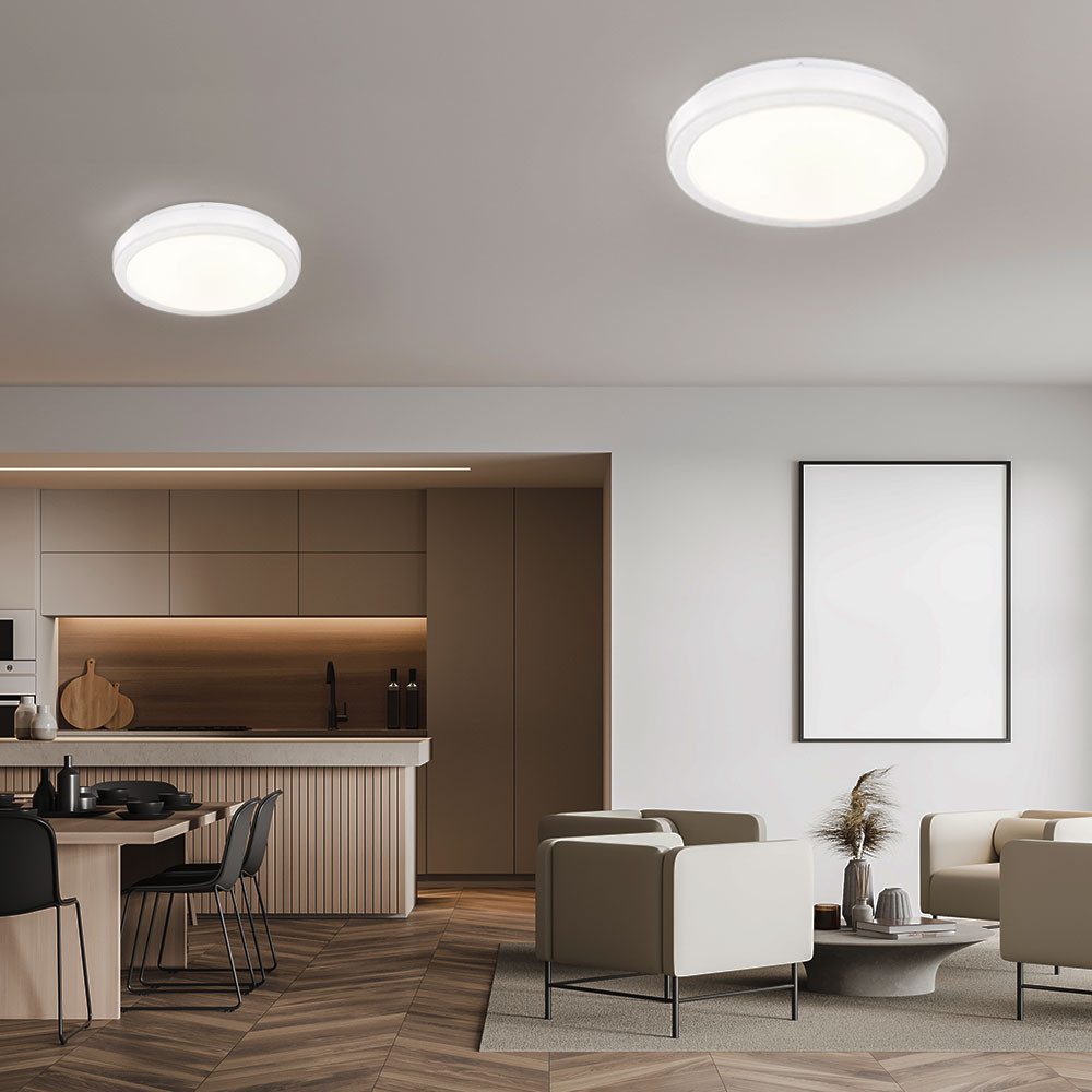 GLOBO LIGHTING LED Deckenleuchte, Leuchtmittel inklusive, Warmweiß, Deckenleuchte Deckenlampe Wohnzimmerleuchte LED weiß rund 2er Set