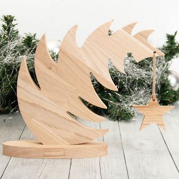 Kreative Feder Dekoobjekt Weihnachtsbaum-Aufsteller „Curvy“- im Set mit 3 Holz-Sternen, Weihnachts-Aufsteller Weihnachts-Deko nachhaltig